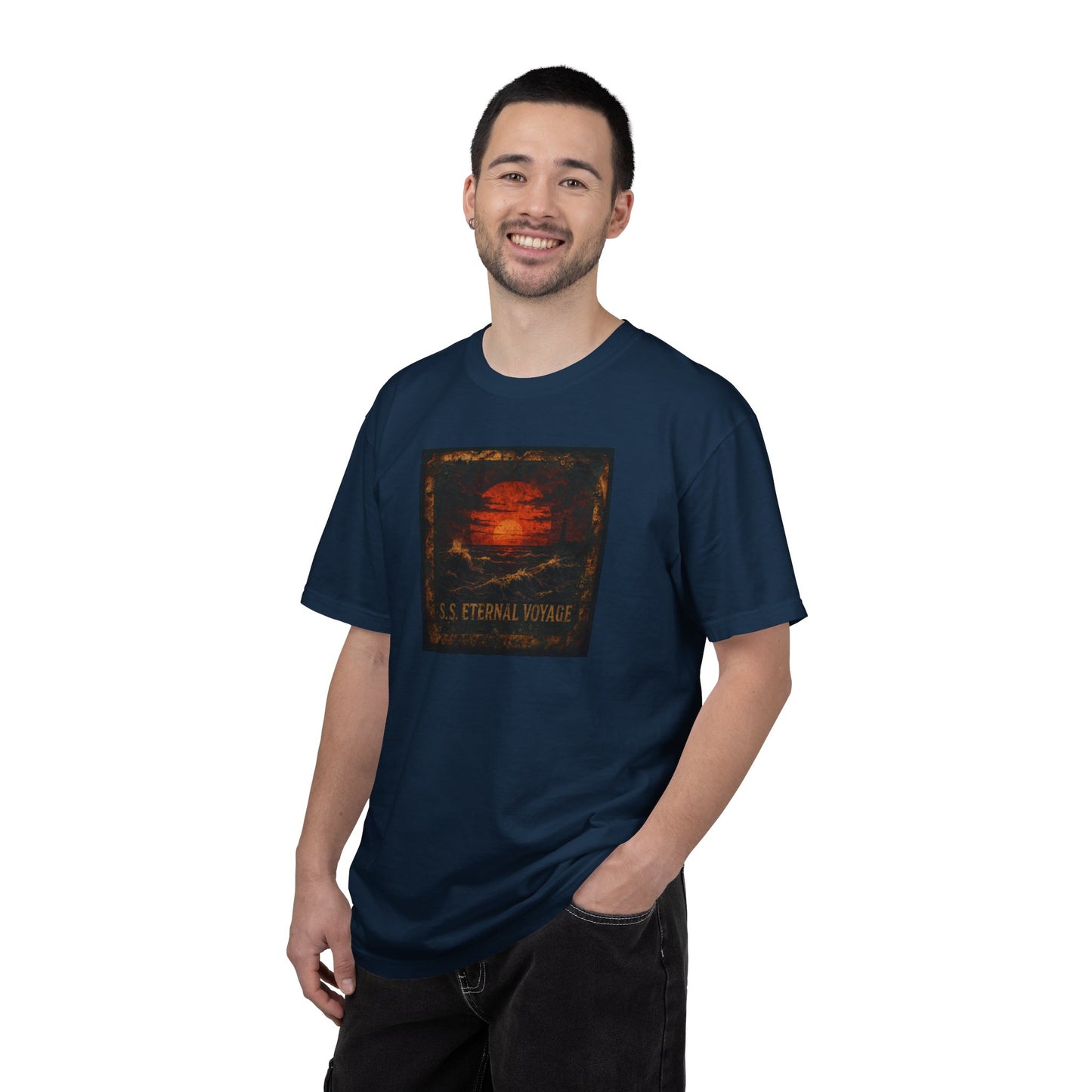 Eternal Voyage Sunset Illustration T-Shirt | Vintage Ocean Scene