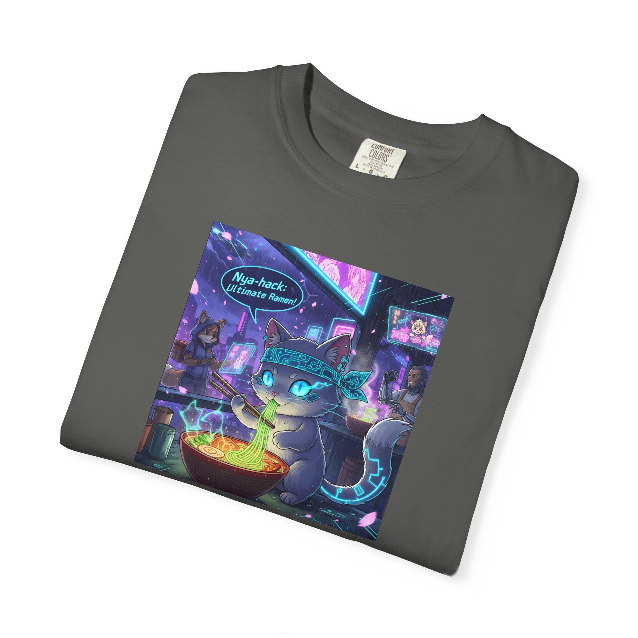 Cyberpunk Cat T-shirt | Neon Magic Potion Street Scene
