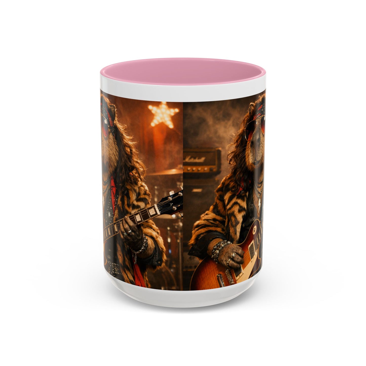 Rockstar Capybara with Guitar Mug | Color Accent Coffee Cup 11oz 15oz