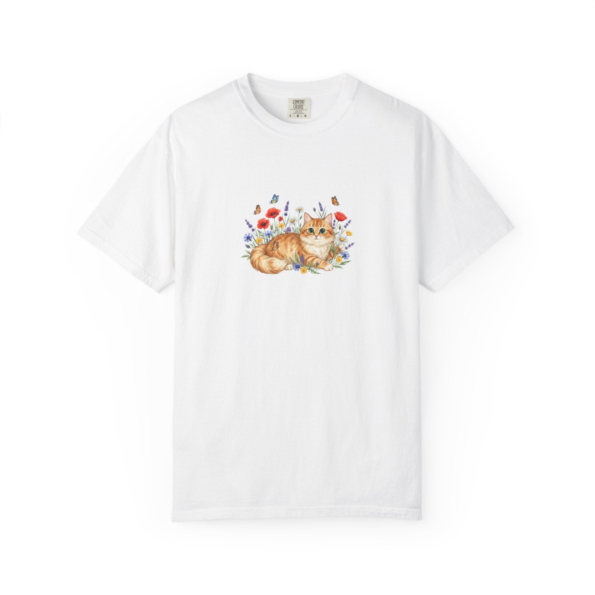 Orange Tabby Cat with Wildflowers T-Shirt | Floral Cat Tee