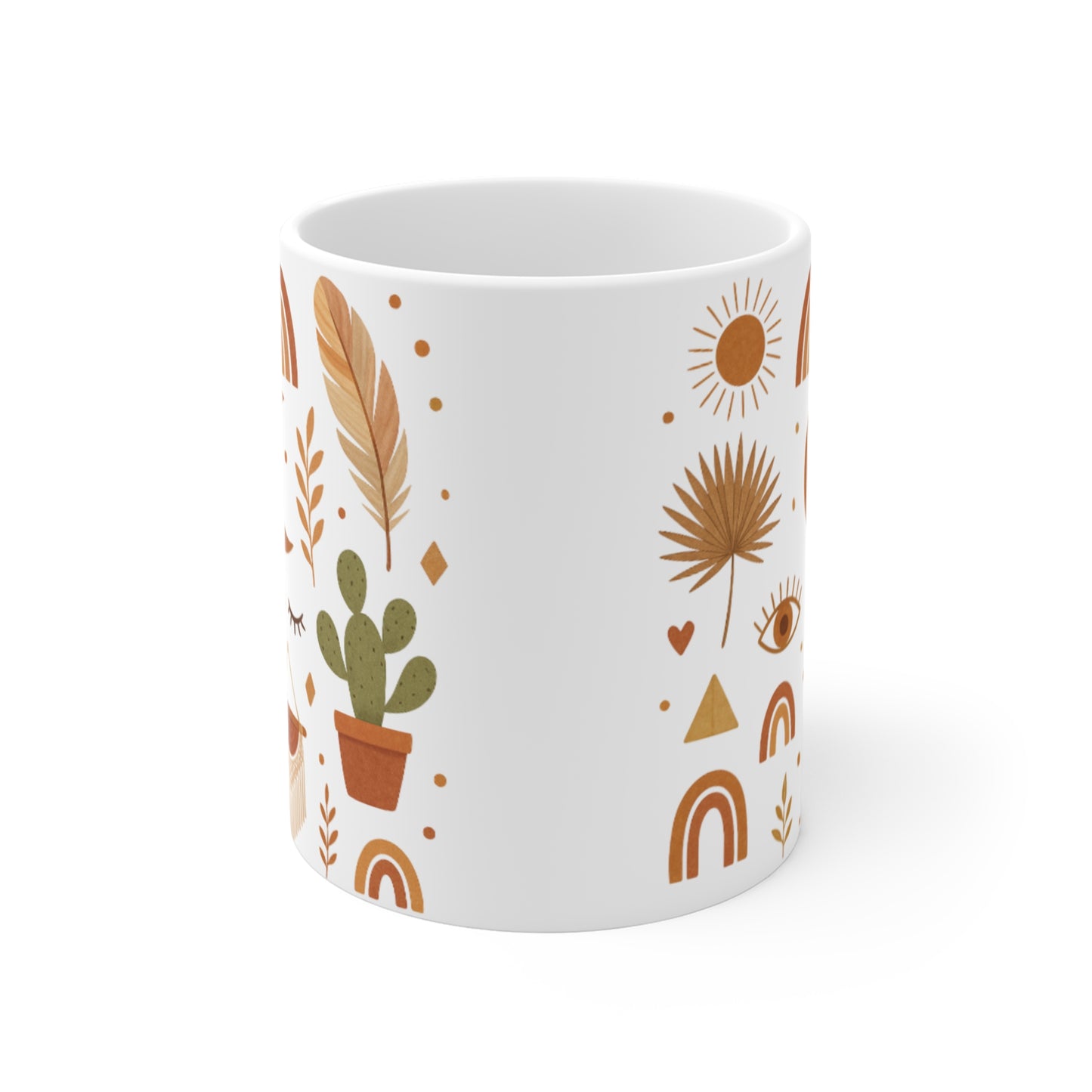 Boho Sun Moon Rainbow Pattern Mug | 11oz Ceramic Coffee Cup