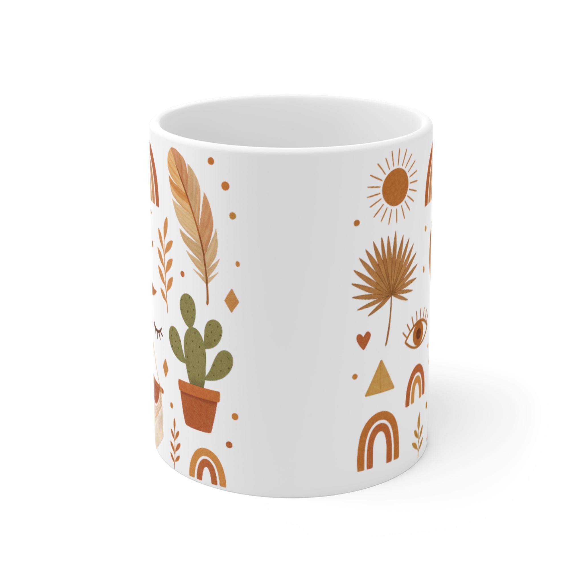 Boho Sun Moon Rainbow Pattern Mug | 11oz Ceramic Coffee Cup