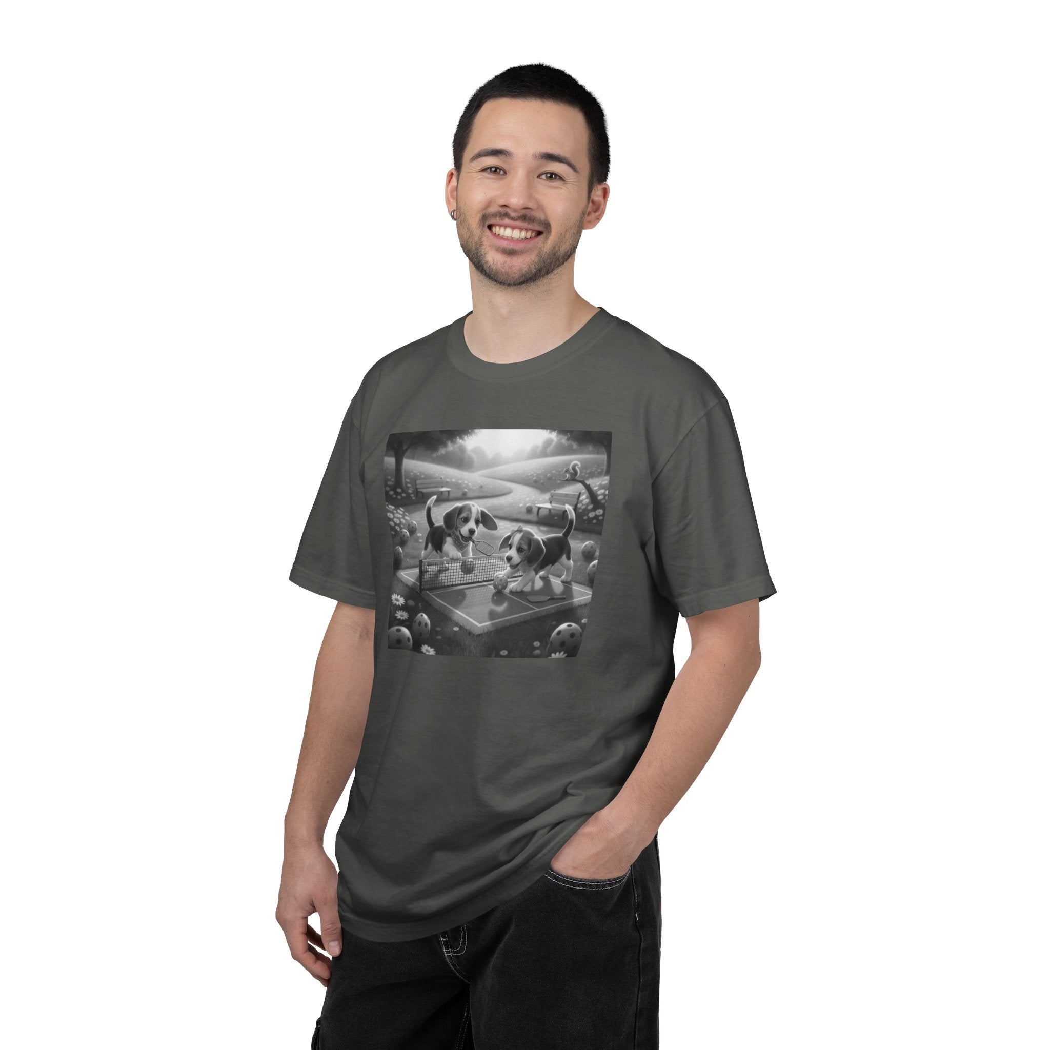 Pickleball Beagle Puppies T-shirt | Monochrome Dog Art