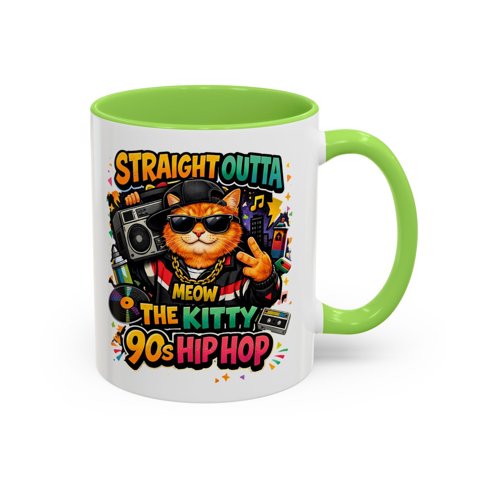 Straight Outta Meow The Kitty 90s Hip Hop Mug | Color Accent