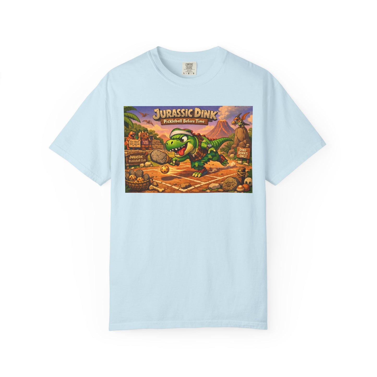 Jurassic Dink Pickleball Dinosaur Arcade Poster T-Shirt | Retro Video Game Shirt