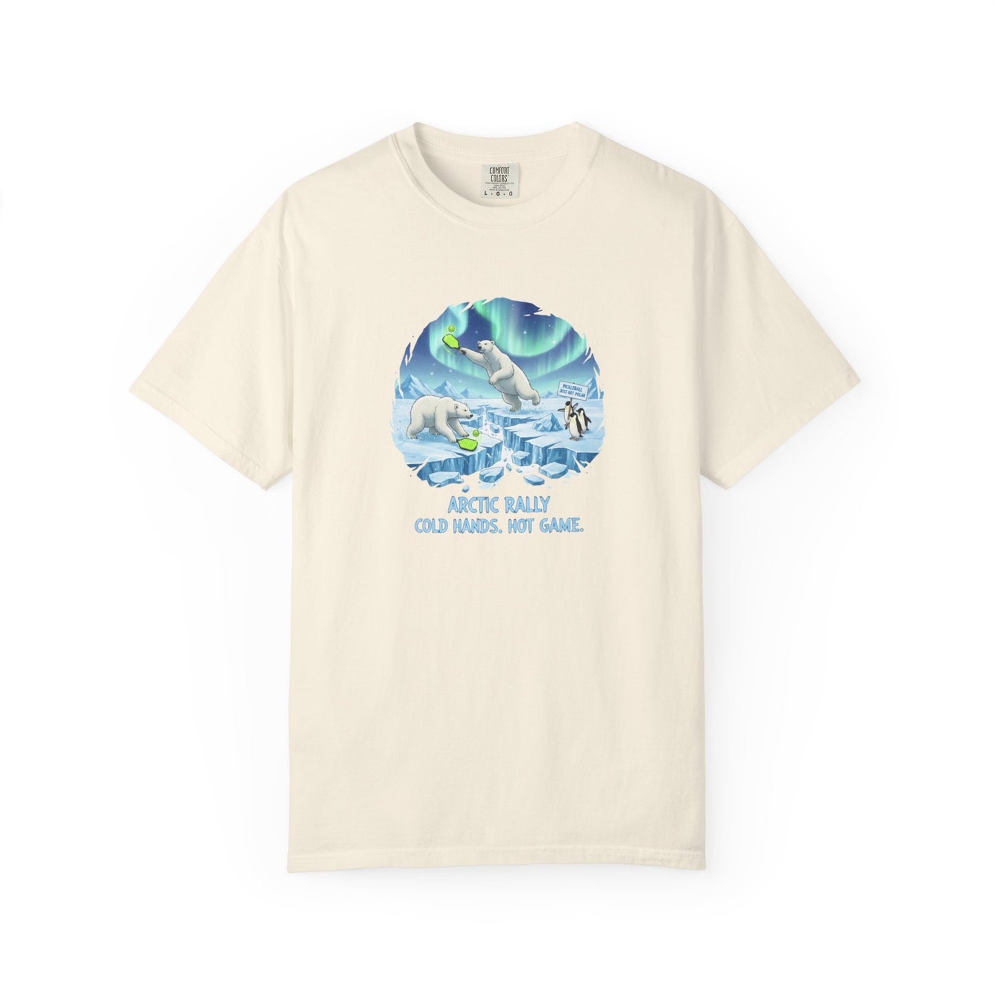 Arctic Rally Polar Bears Playing Pickleball T-Shirt | Northern Lights Illustration