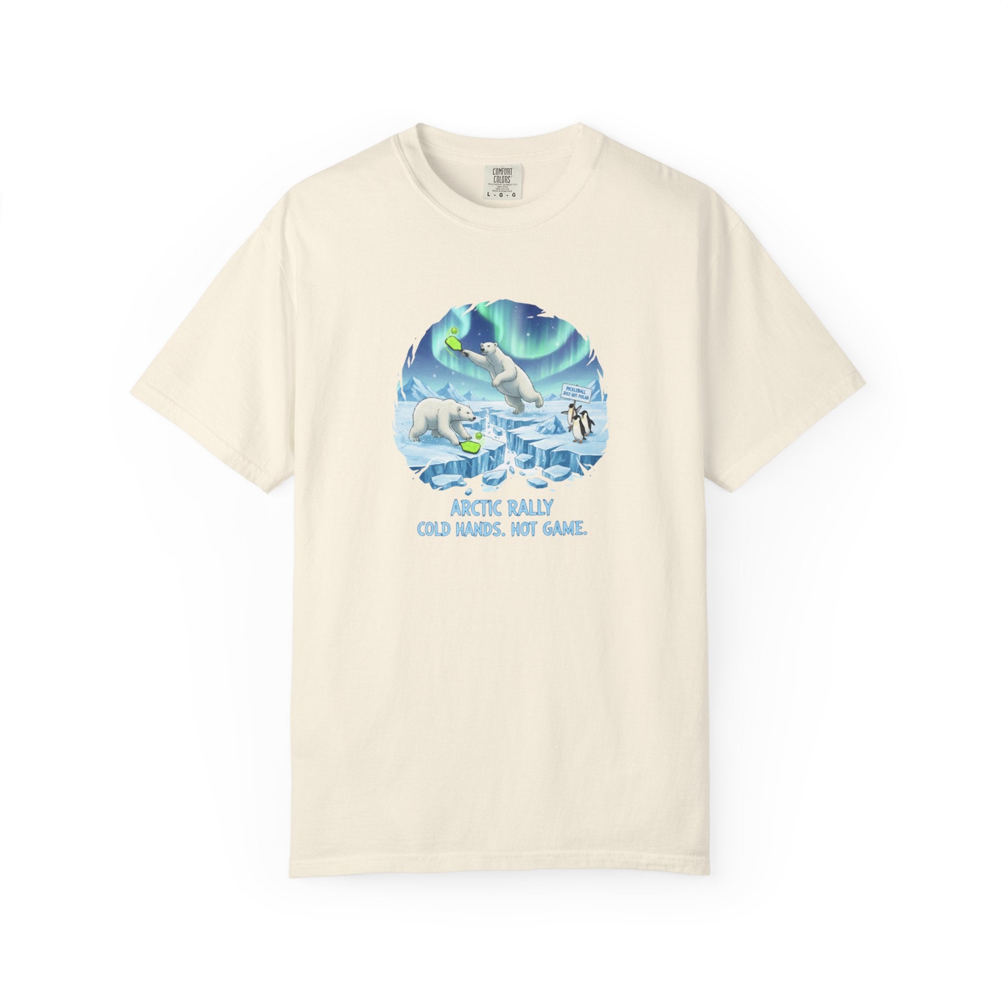 Arctic Rally Polar Bears Playing Pickleball T-Shirt | Northern Lights Illustration