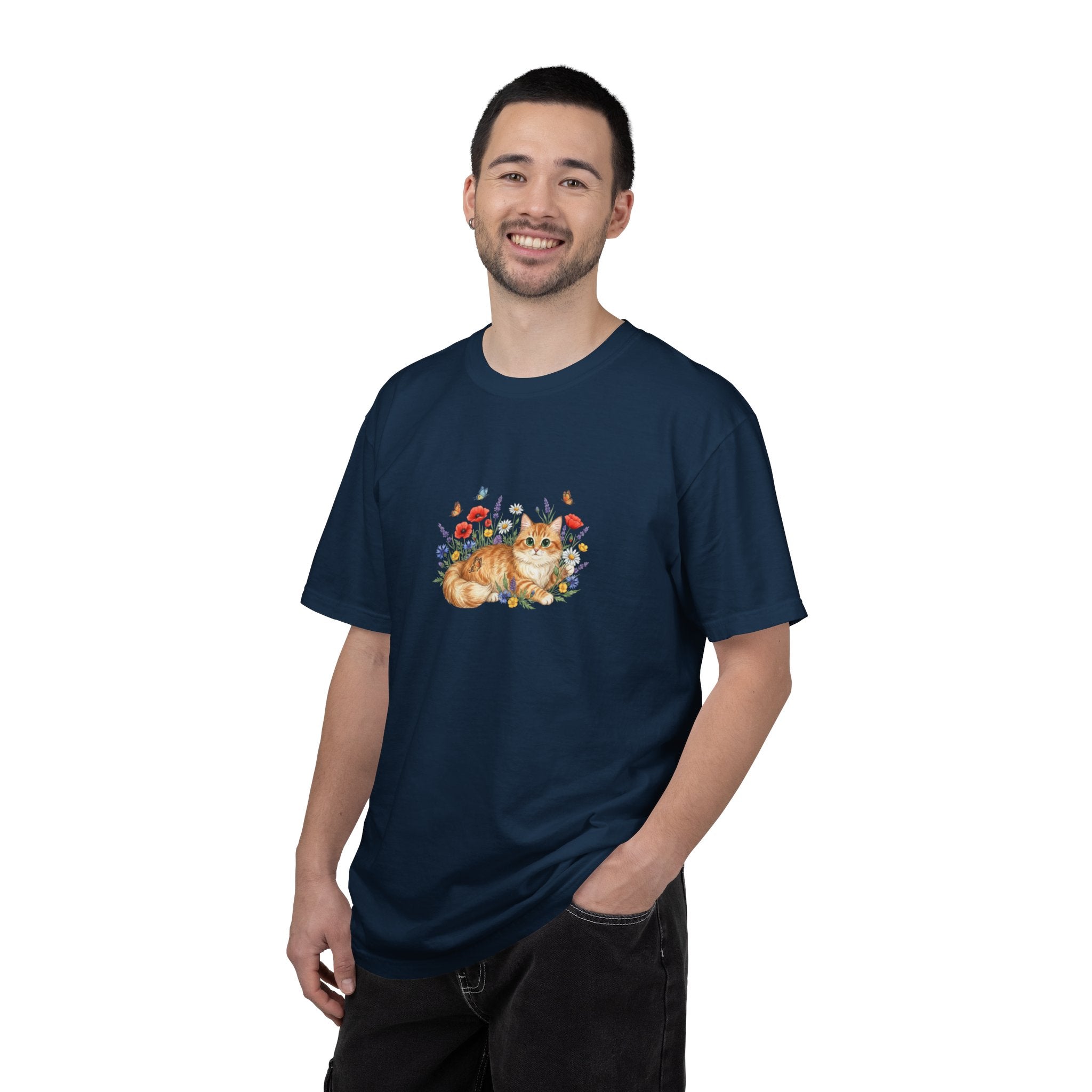 Orange Tabby Cat with Wildflowers T-Shirt | Floral Cat Tee