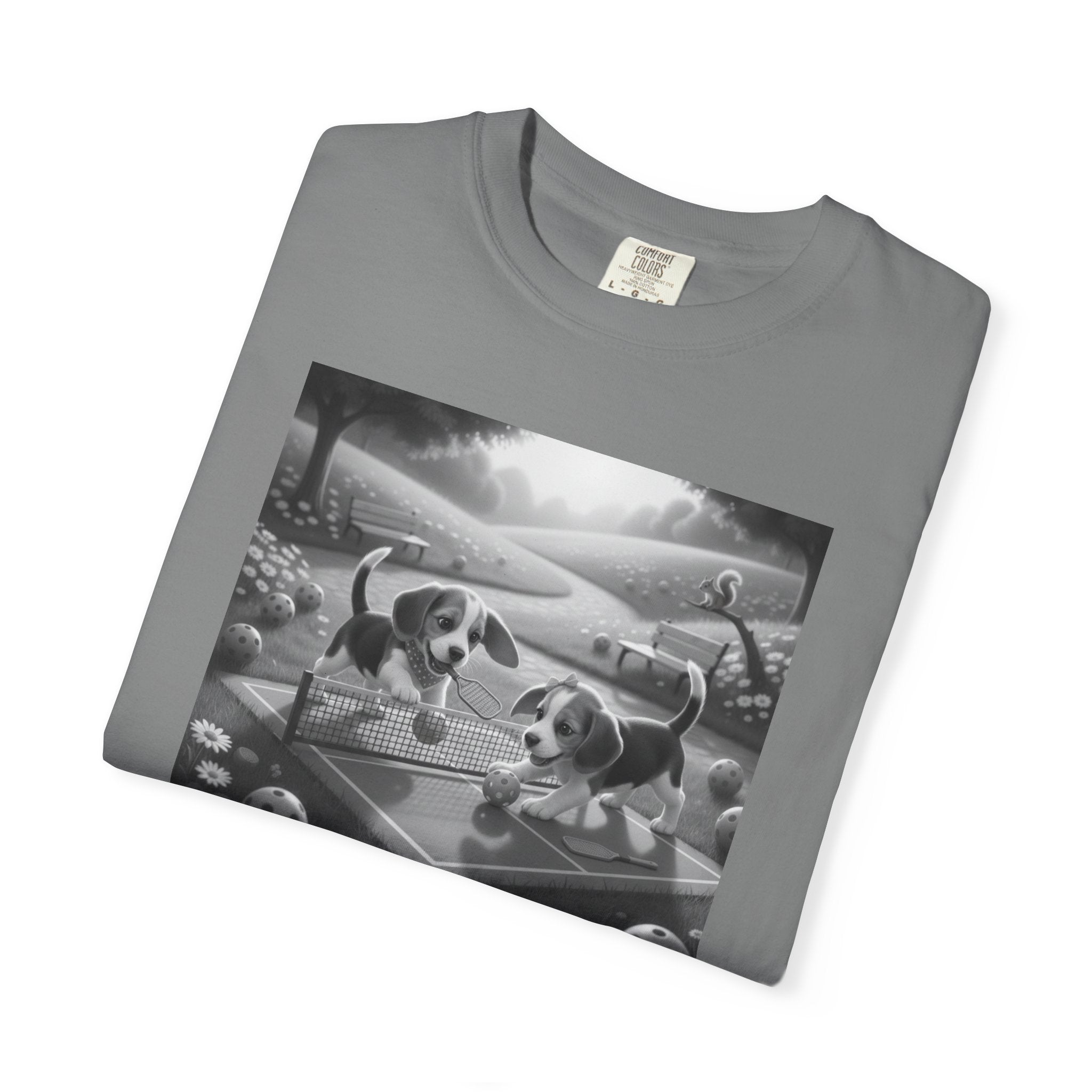 Pickleball Beagle Puppies T-shirt | Monochrome Dog Art