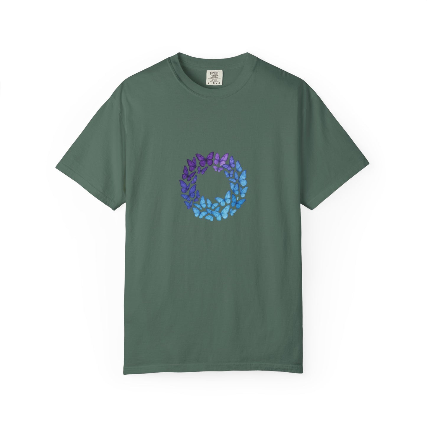 Blue Purple Butterfly Wreath T-shirt | Floral Circle Tee
