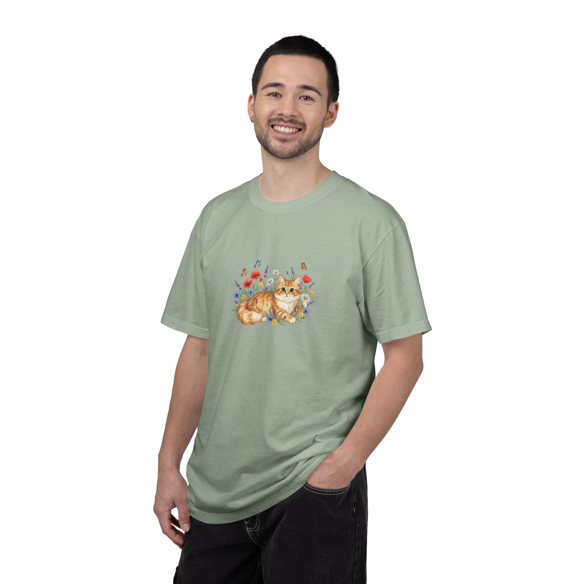Orange Tabby Cat with Wildflowers T-Shirt | Floral Cat Tee