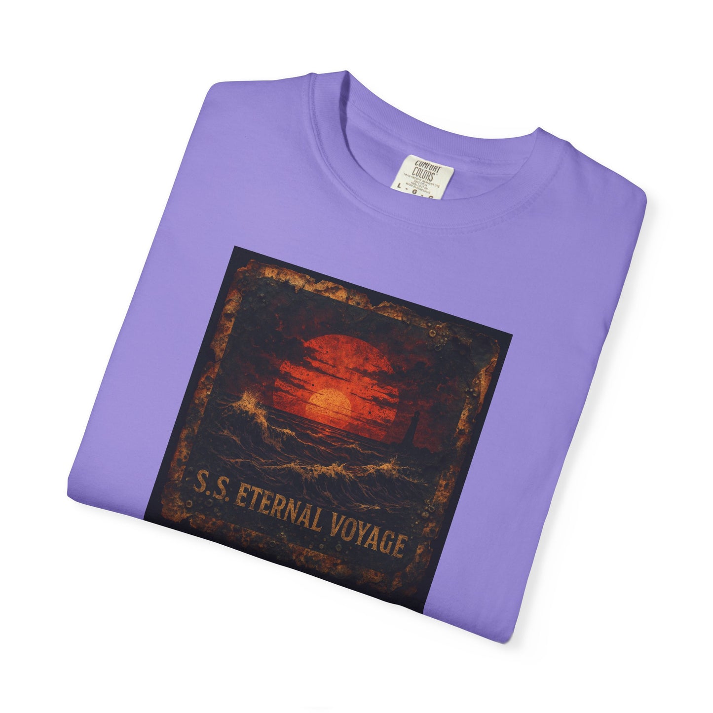 Eternal Voyage Sunset Illustration T-Shirt | Vintage Ocean Scene