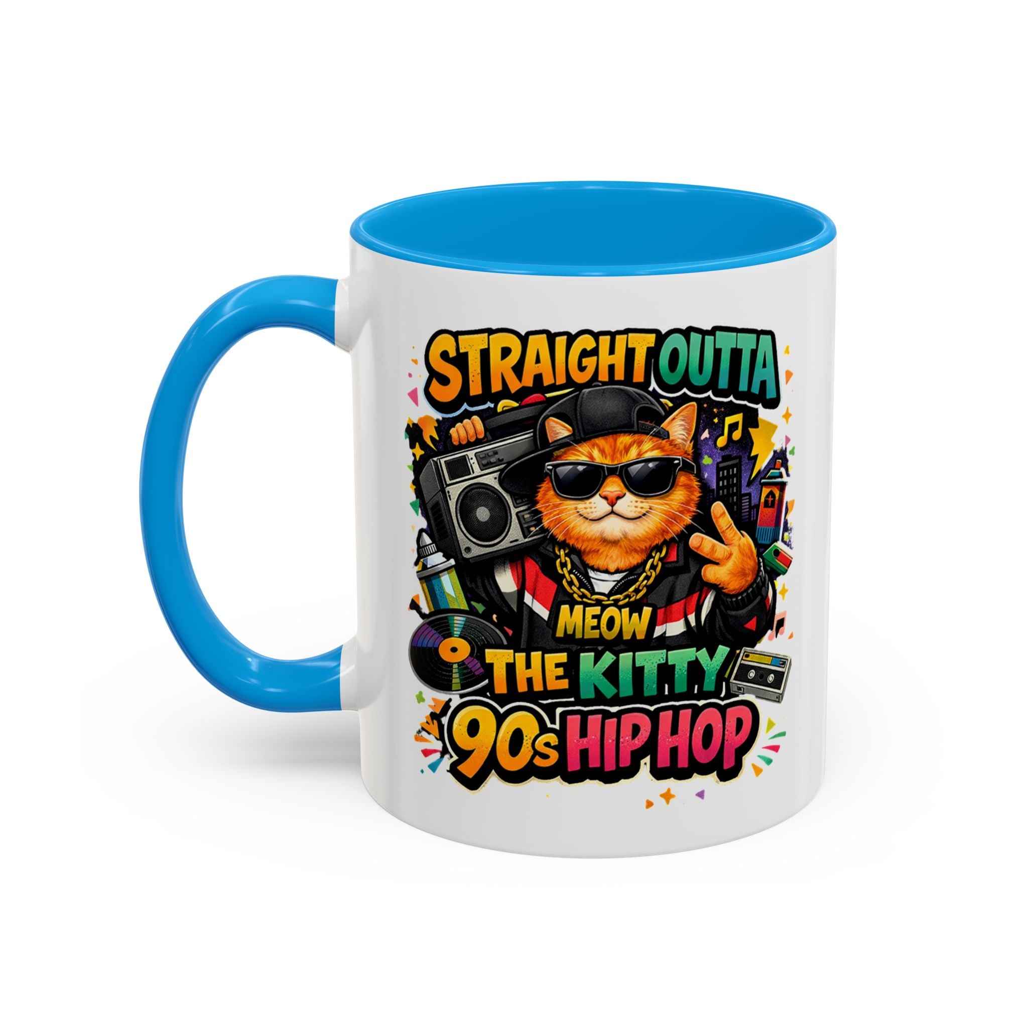 Straight Outta Meow The Kitty 90s Hip Hop Mug | Color Accent