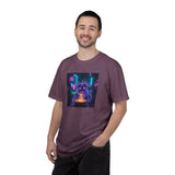 Neon Cyberpunk Cat Mystic Bowl T-shirt | Retro Futuristic Alley Art
