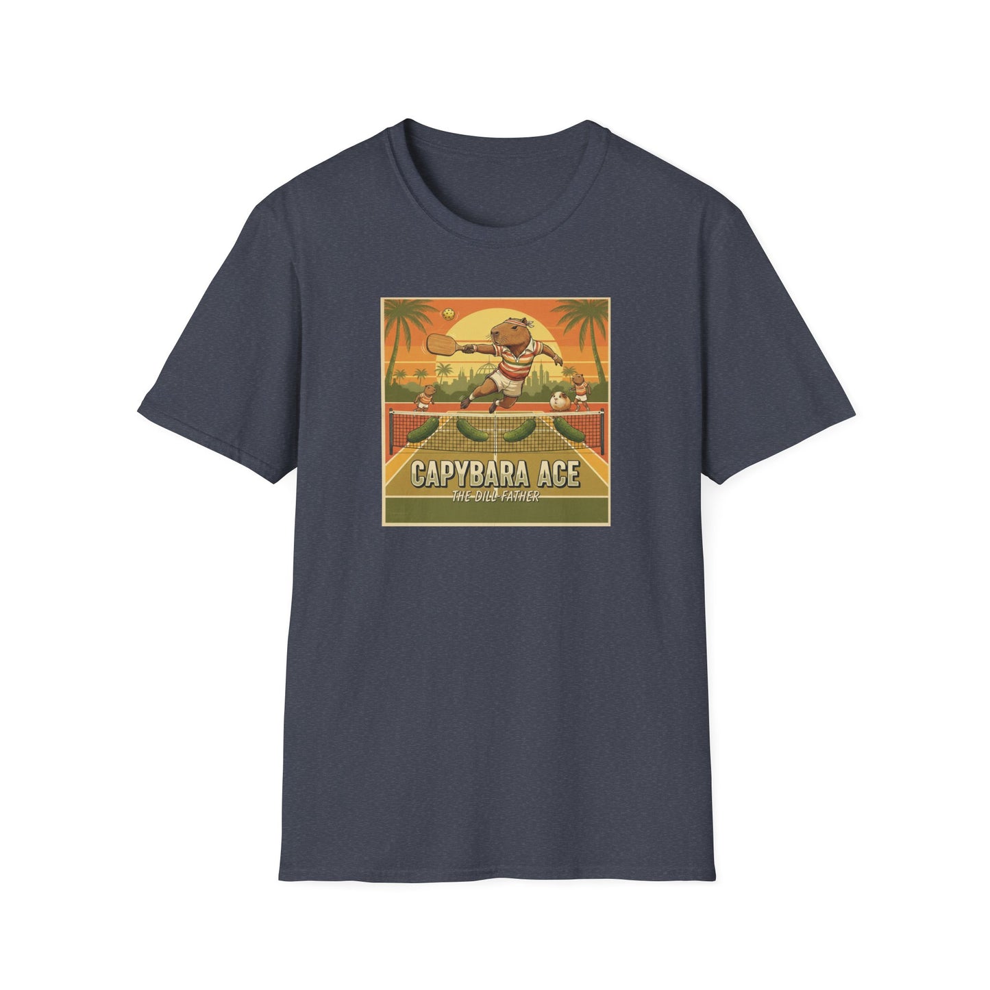 Capybara Ace Pickleball Player T-Shirt | Retro Tropical Court Design