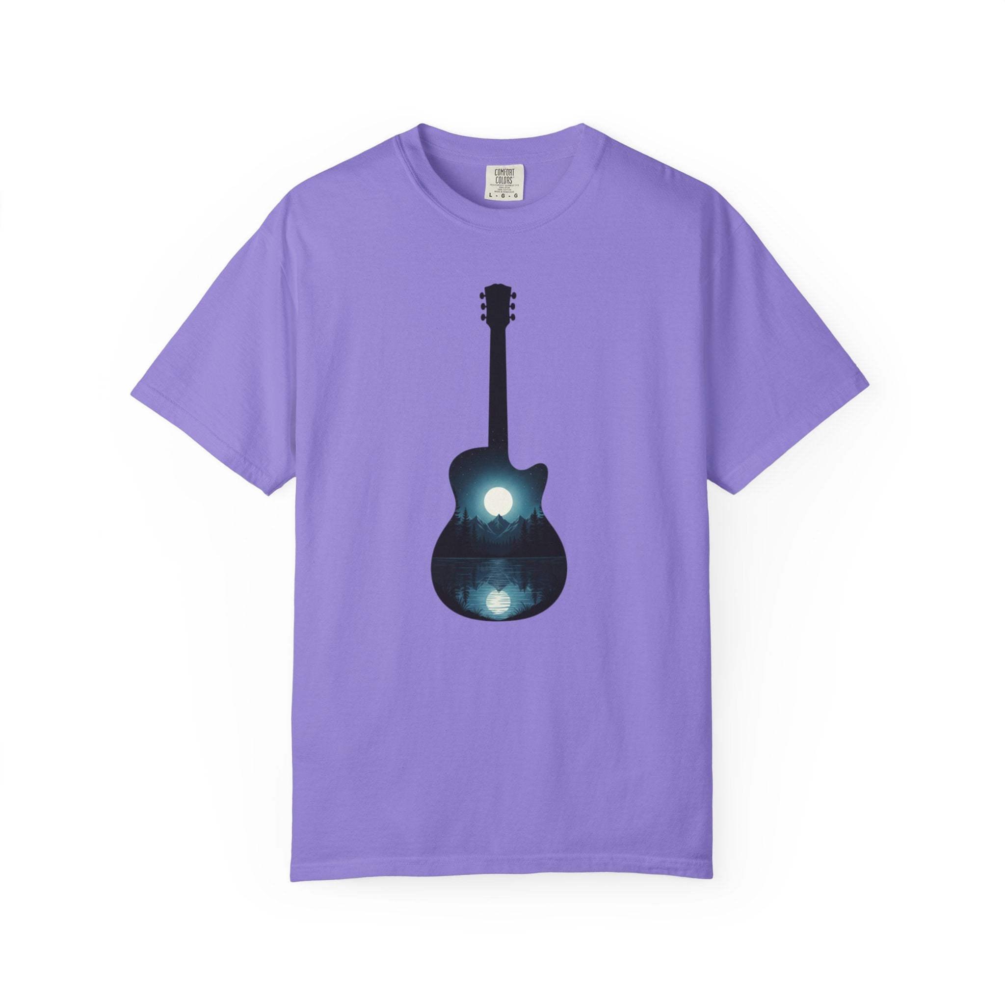 Moonlit Acoustic Guitar T-Shirt | Night Sky Guitar Silhouette