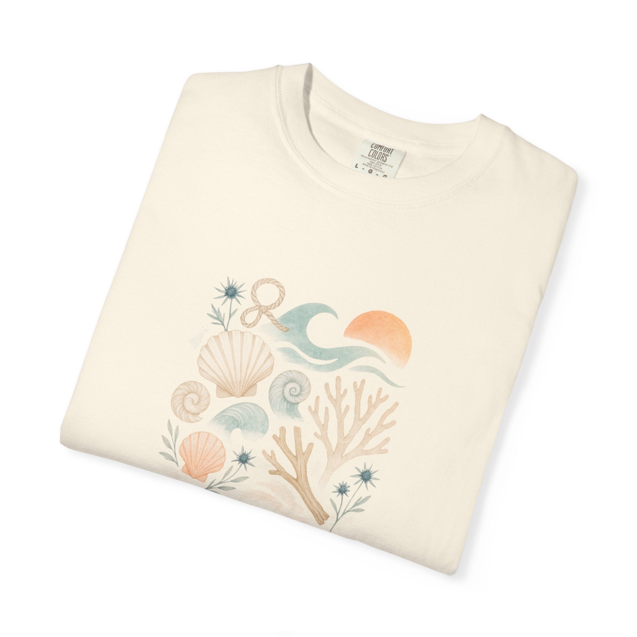 Coastal Seashells and Coral T-Shirt | Beach Wave Sunset Art