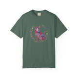 Floral Cat Illustration T-shirt | Botanical Kitty Circle Print