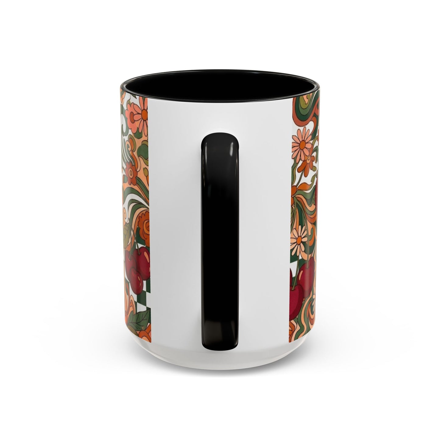 Vintage Cherry Strawberry Pattern Accent Mug | 11oz 15oz