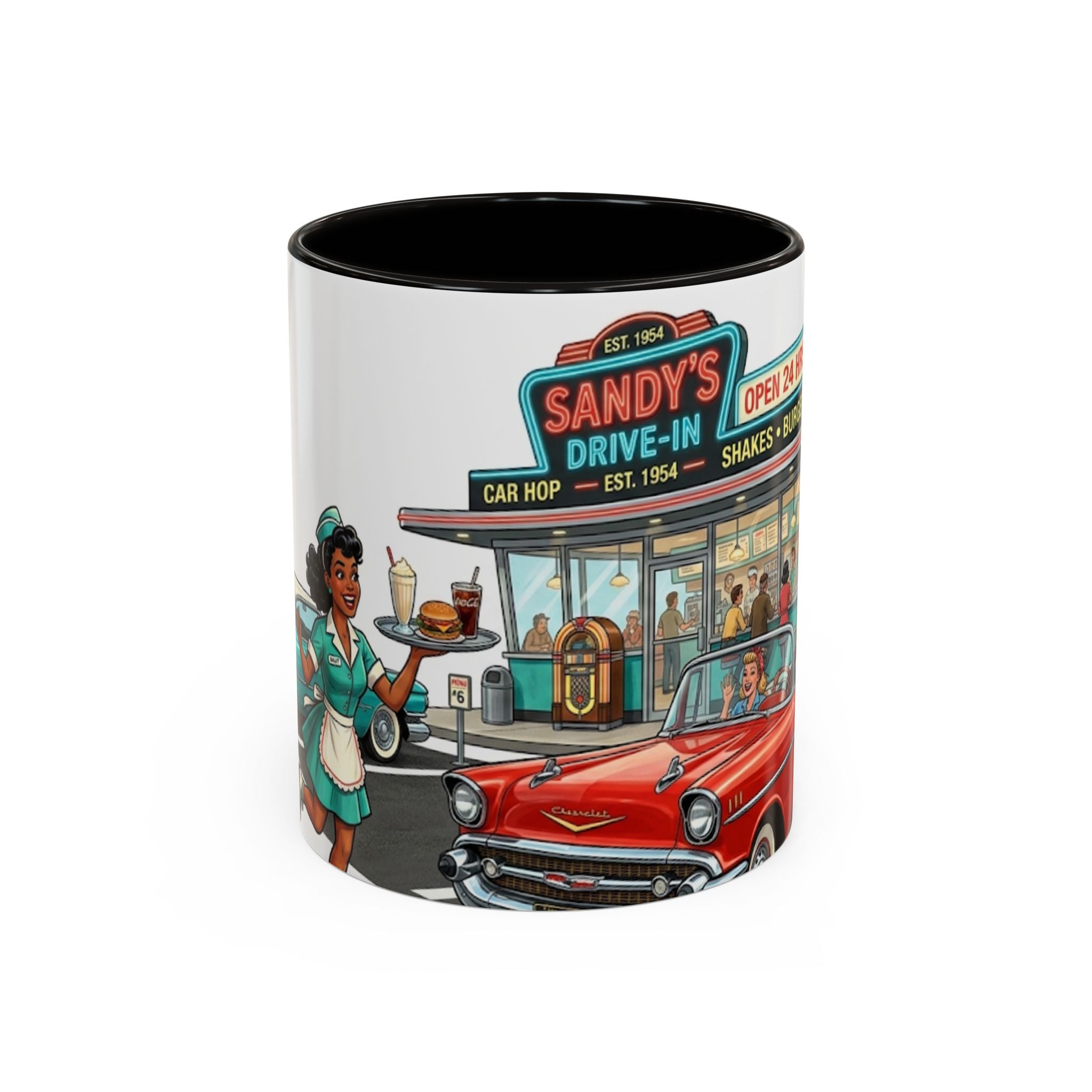 1950s Diner Scene Mug | Retro Car Hop Coffee Cup