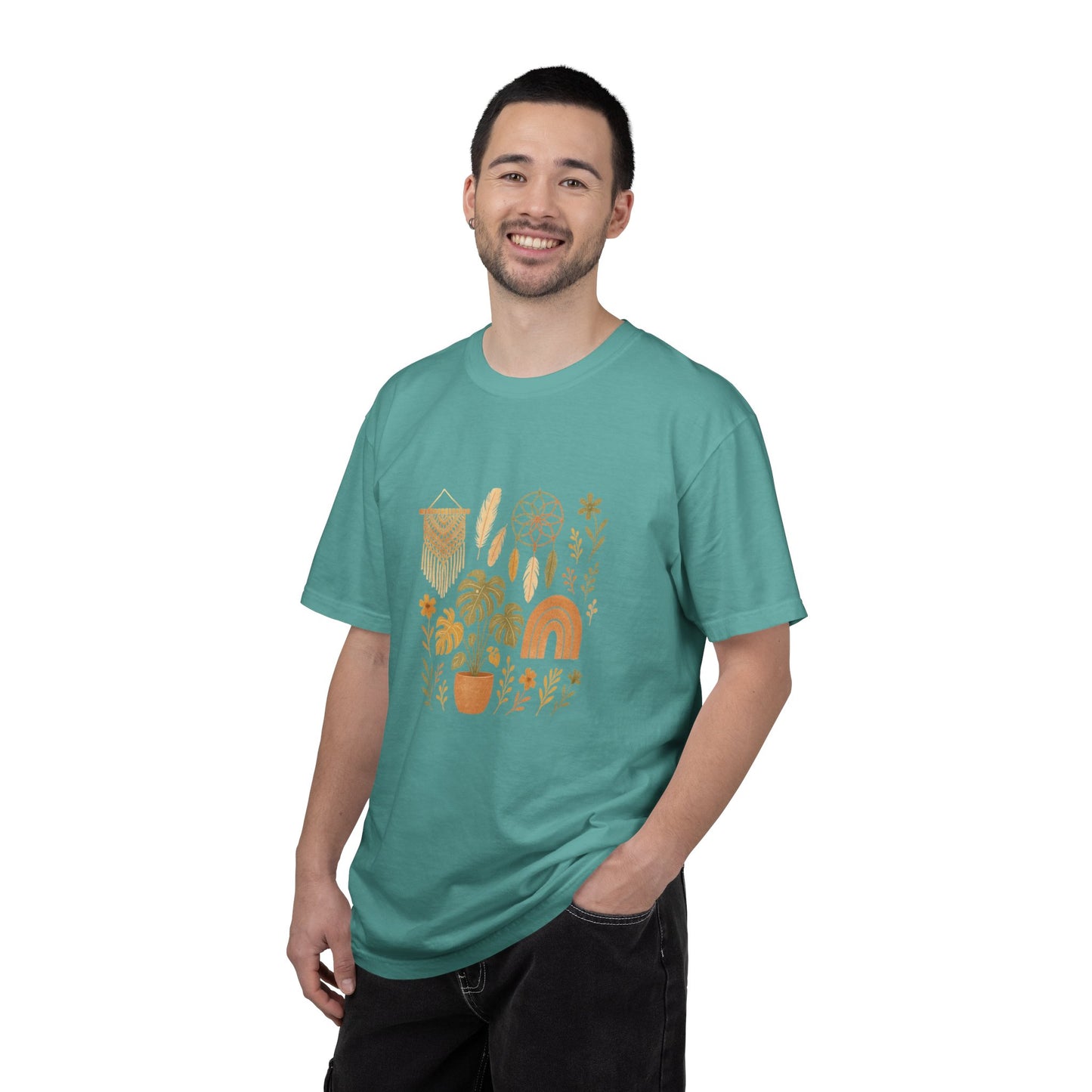 Boho Plants and Dreamcatcher T-Shirt | Rainbow, Monstera, Macrame