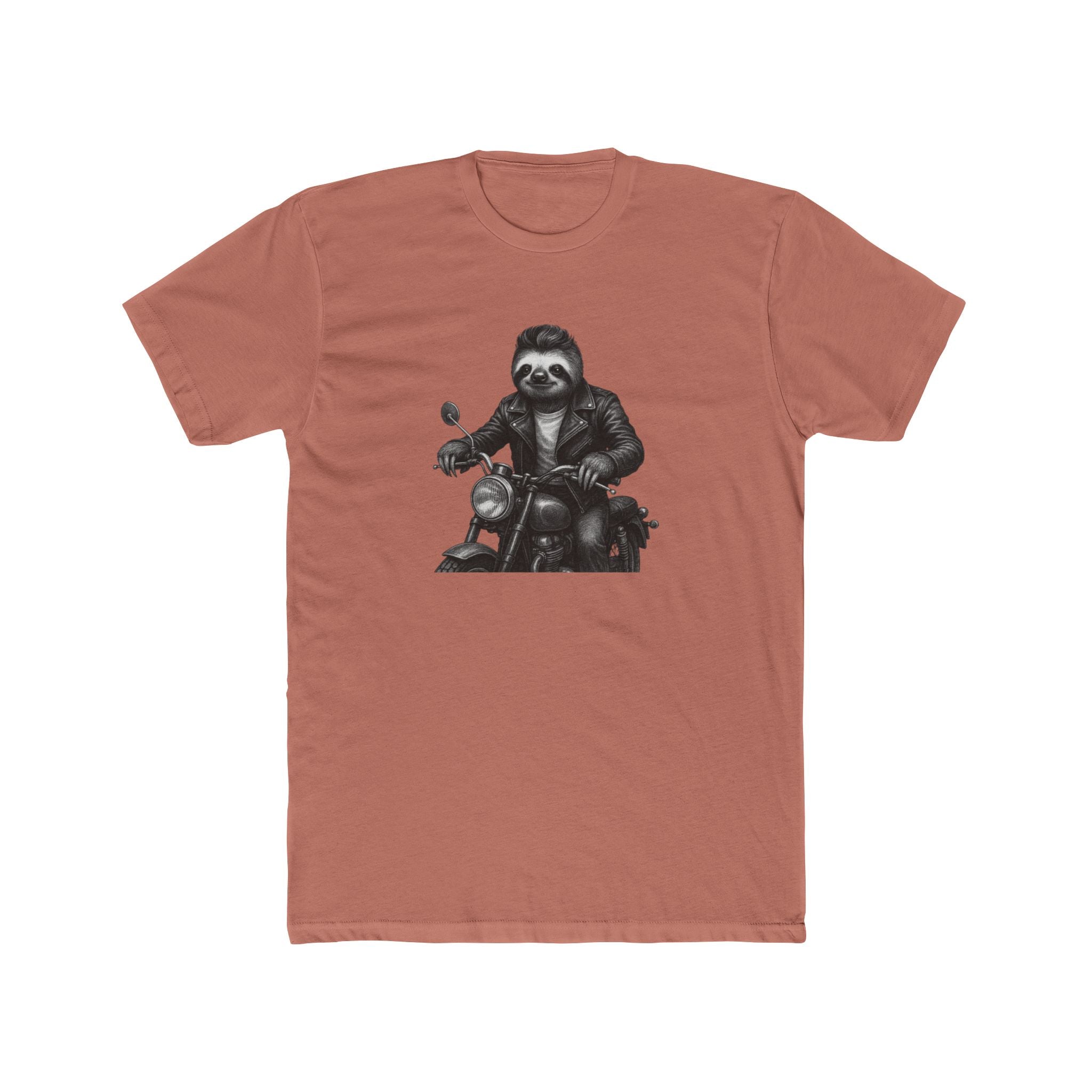 Biker Sloth Riding Motorcycle T-Shirt | Retro Monochrome Illustration