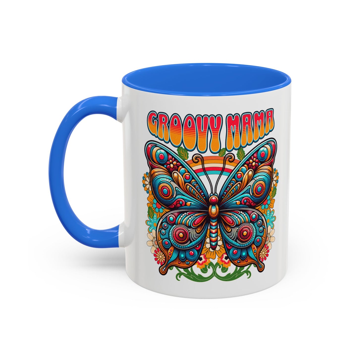 Groovy Mama Butterfly Mug | Retro Psychedelic Floral Design