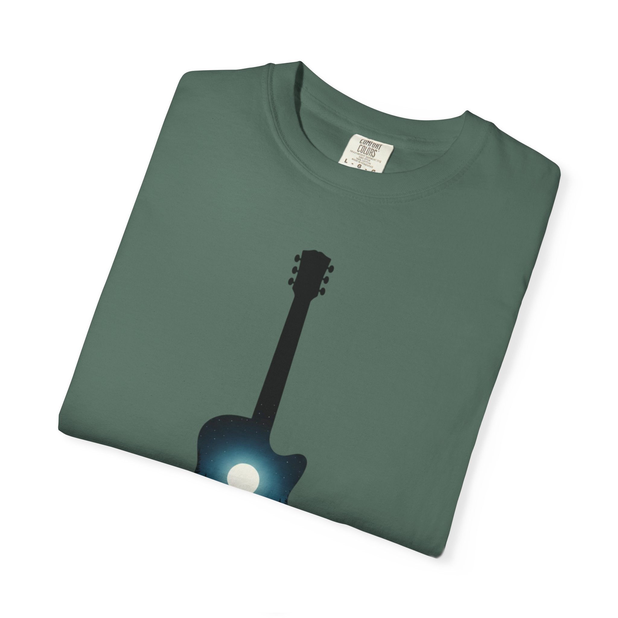 Moonlit Acoustic Guitar T-Shirt | Night Sky Guitar Silhouette