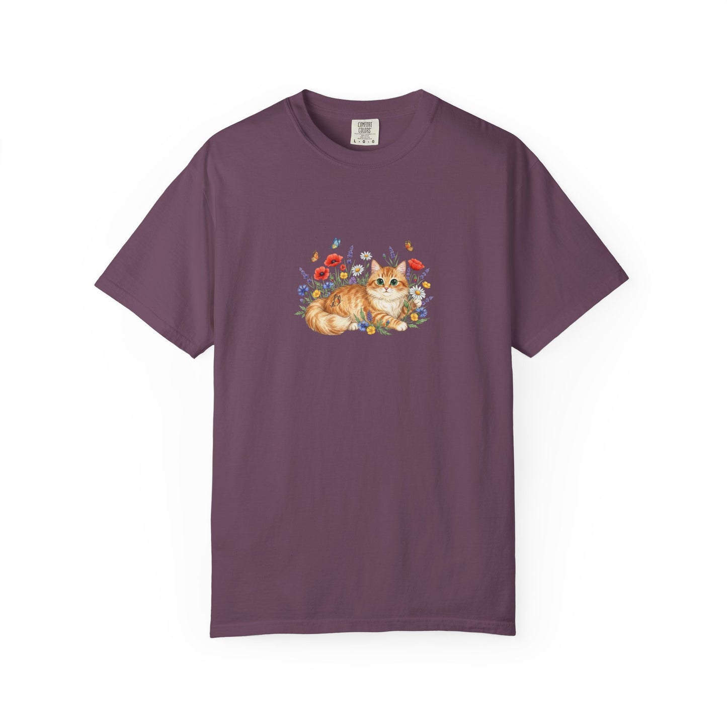 Orange Tabby Cat with Wildflowers T-Shirt | Floral Cat Tee