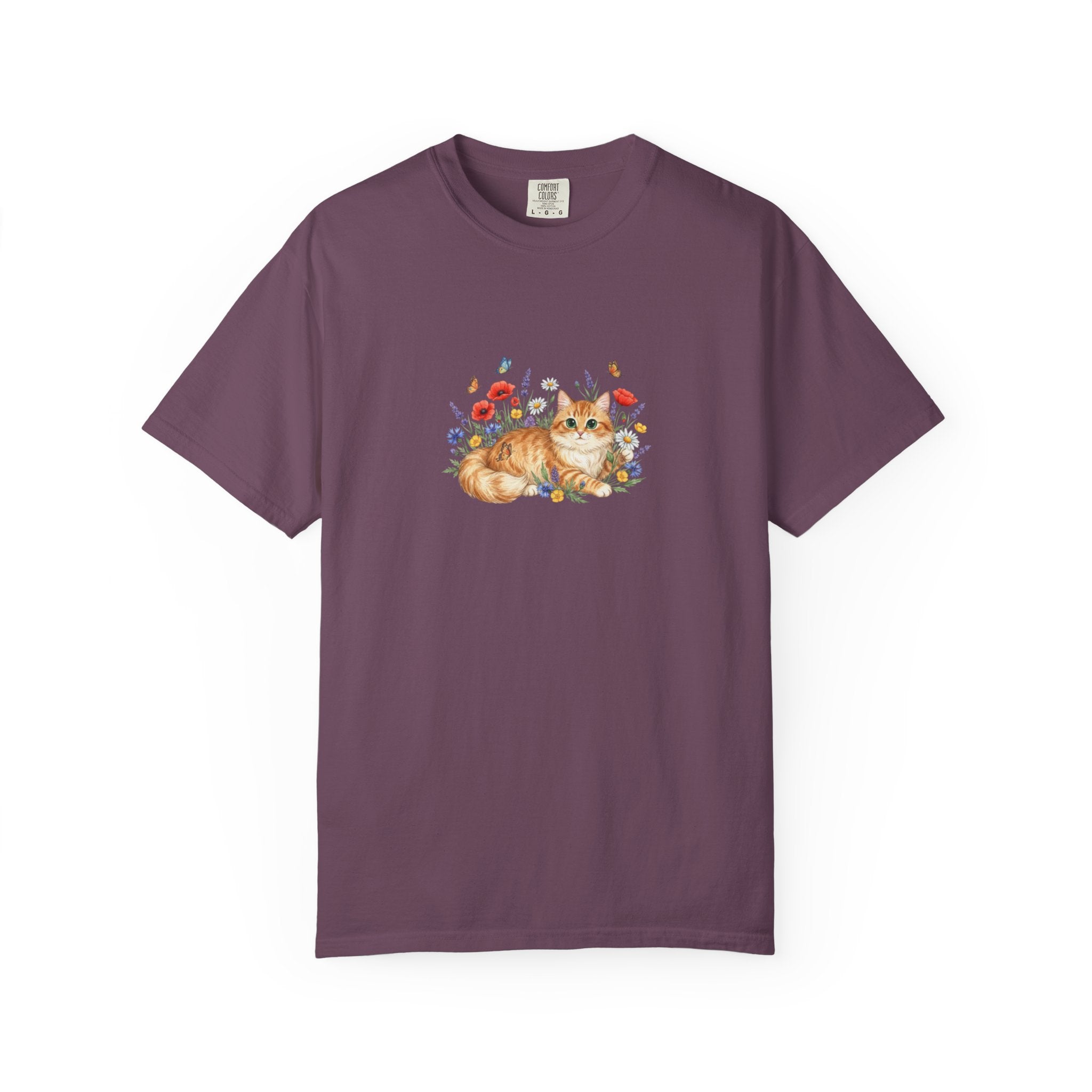 Orange Tabby Cat with Wildflowers T-Shirt | Floral Cat Tee