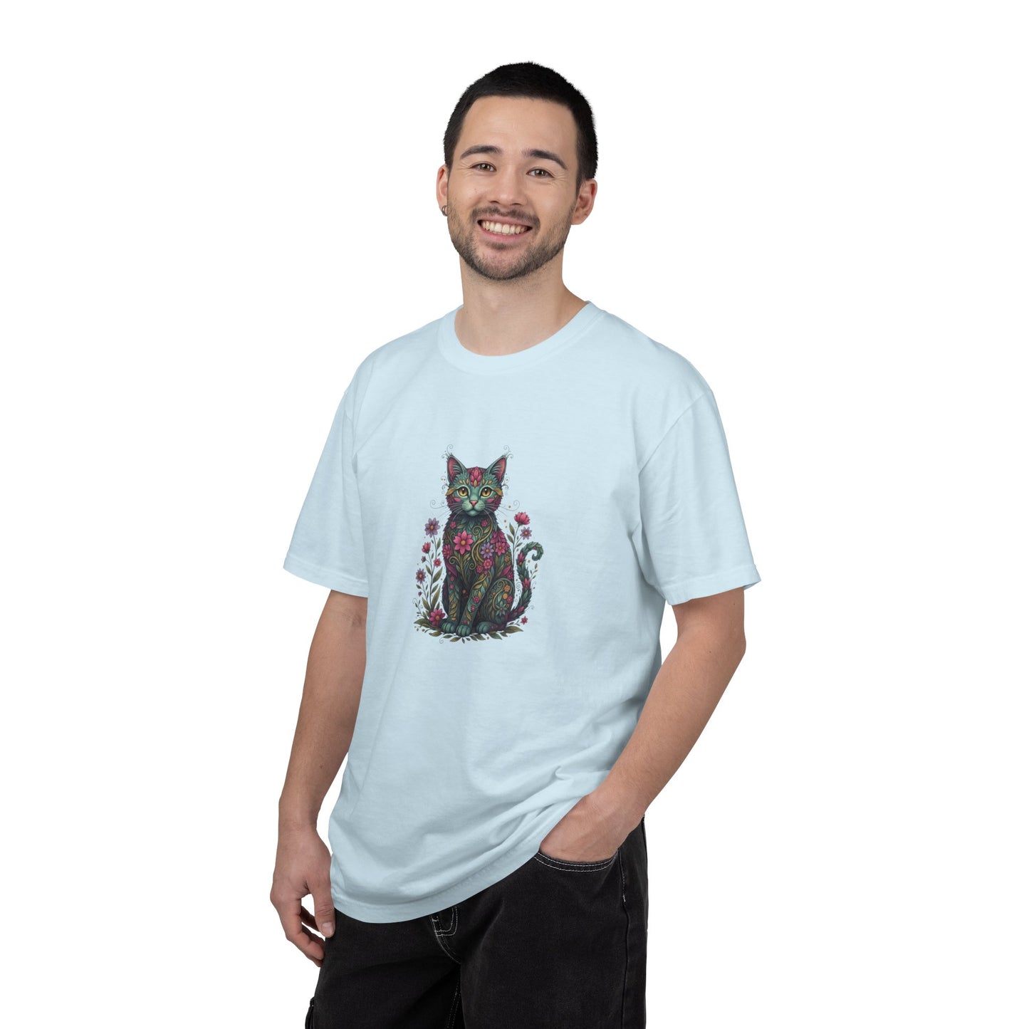 Floral Cat Illustration T-Shirt | Botanical Kitty Tee