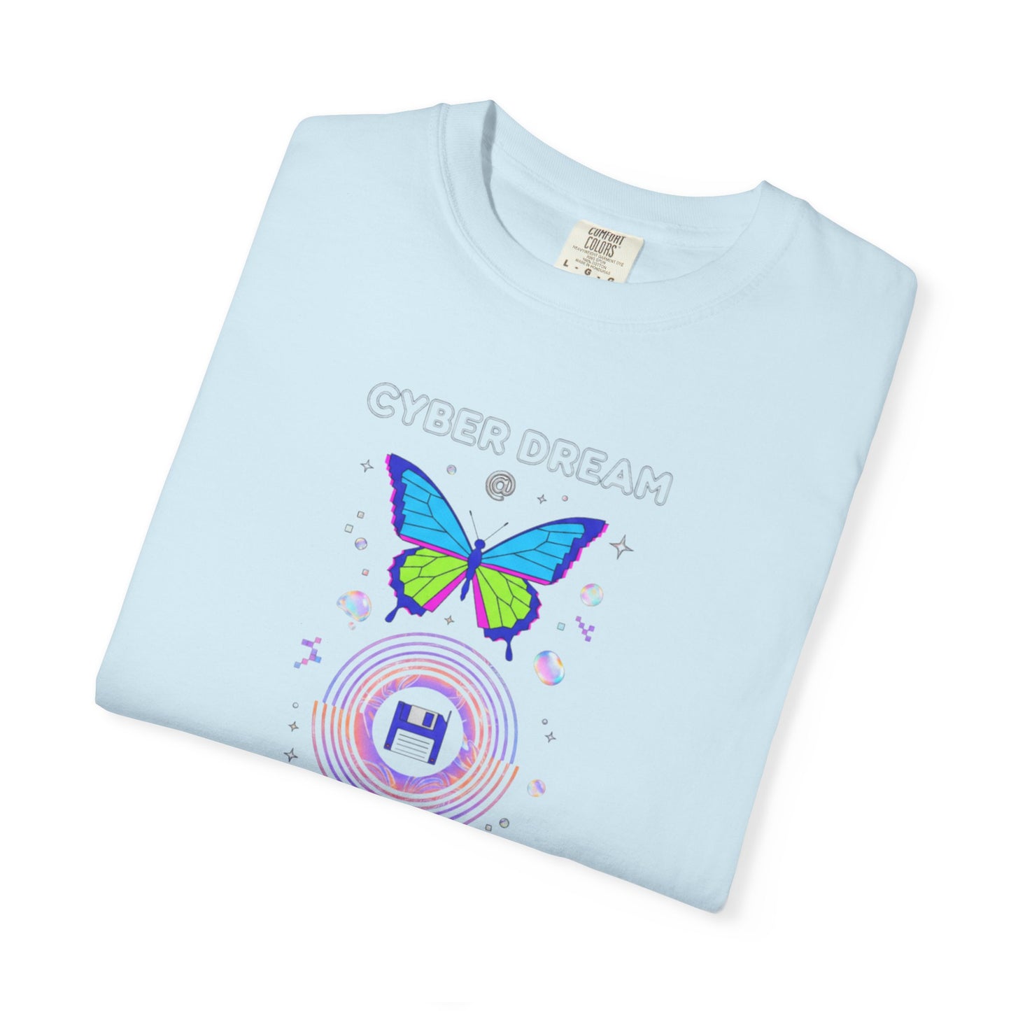 Cyber Dream Butterfly T-shirt | Retro Neon Circle Graphic