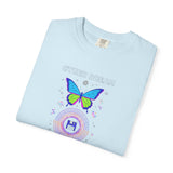 Cyber Dream Butterfly T-shirt | Retro Neon Circle Graphic