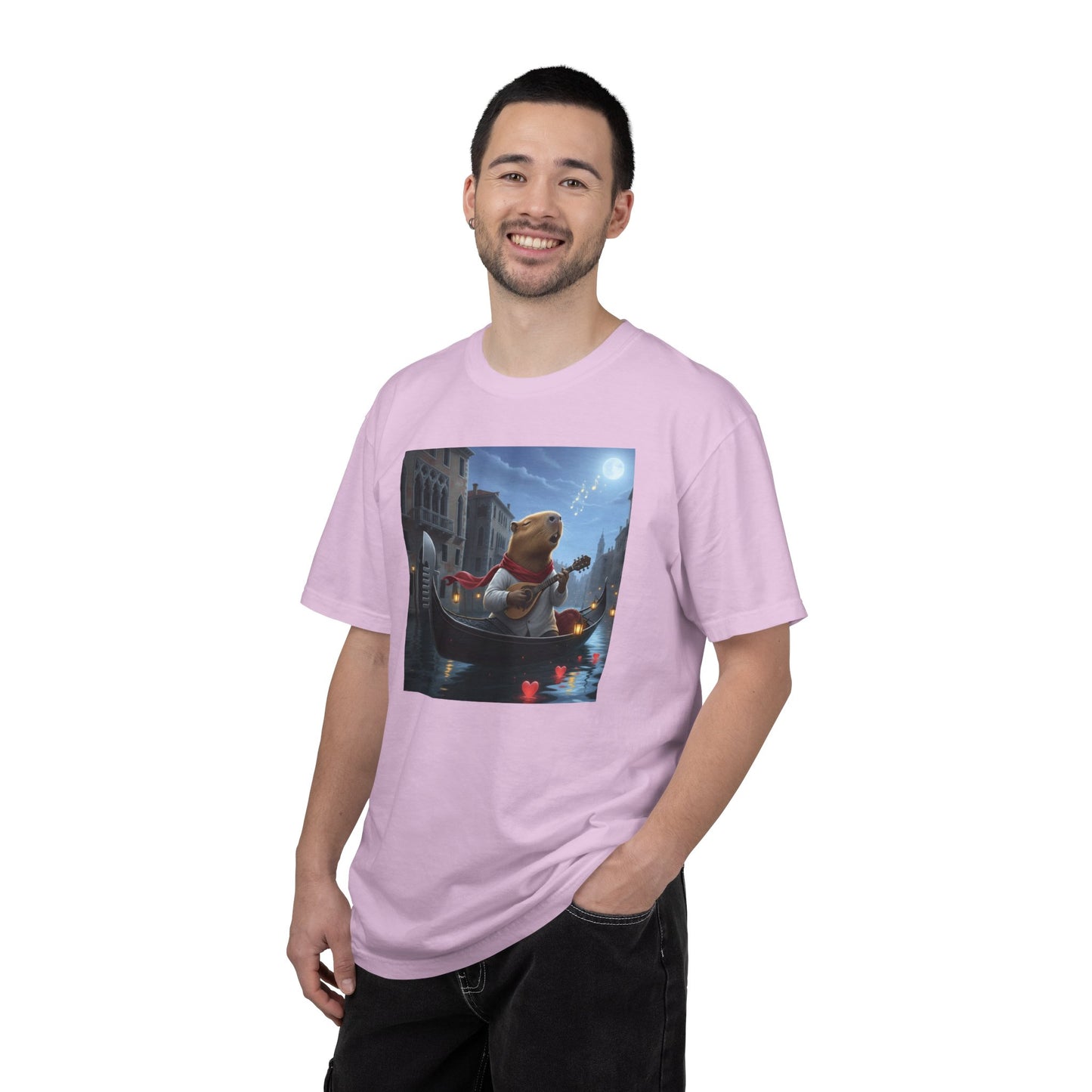 Capybara Gondolier Venice Night T-shirt | Romantic Venetian Canal Illustration