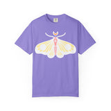 Celestial Moth T-shirt | Pink Yellow Moth with Crescent Moon