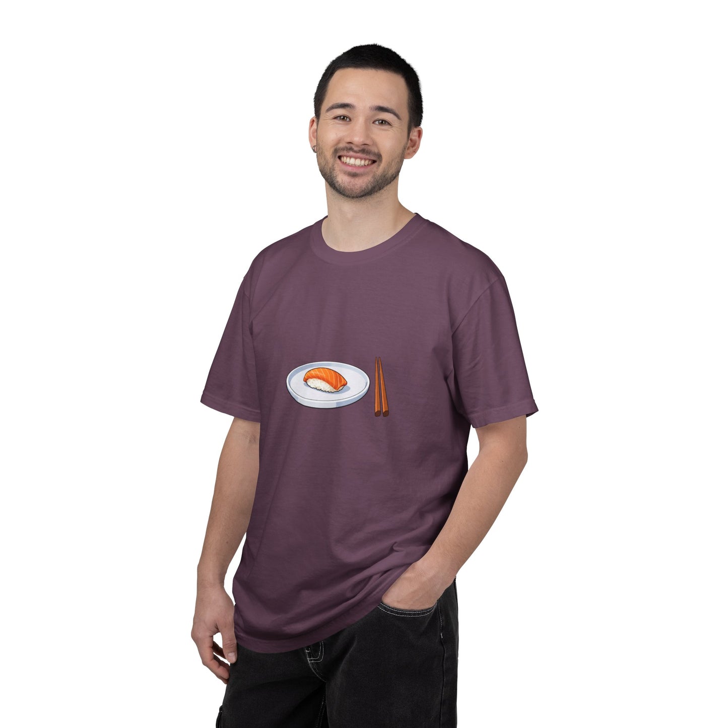 Salmon Nigiri Sushi plate with chopsticks T-shirt | sushi tee
