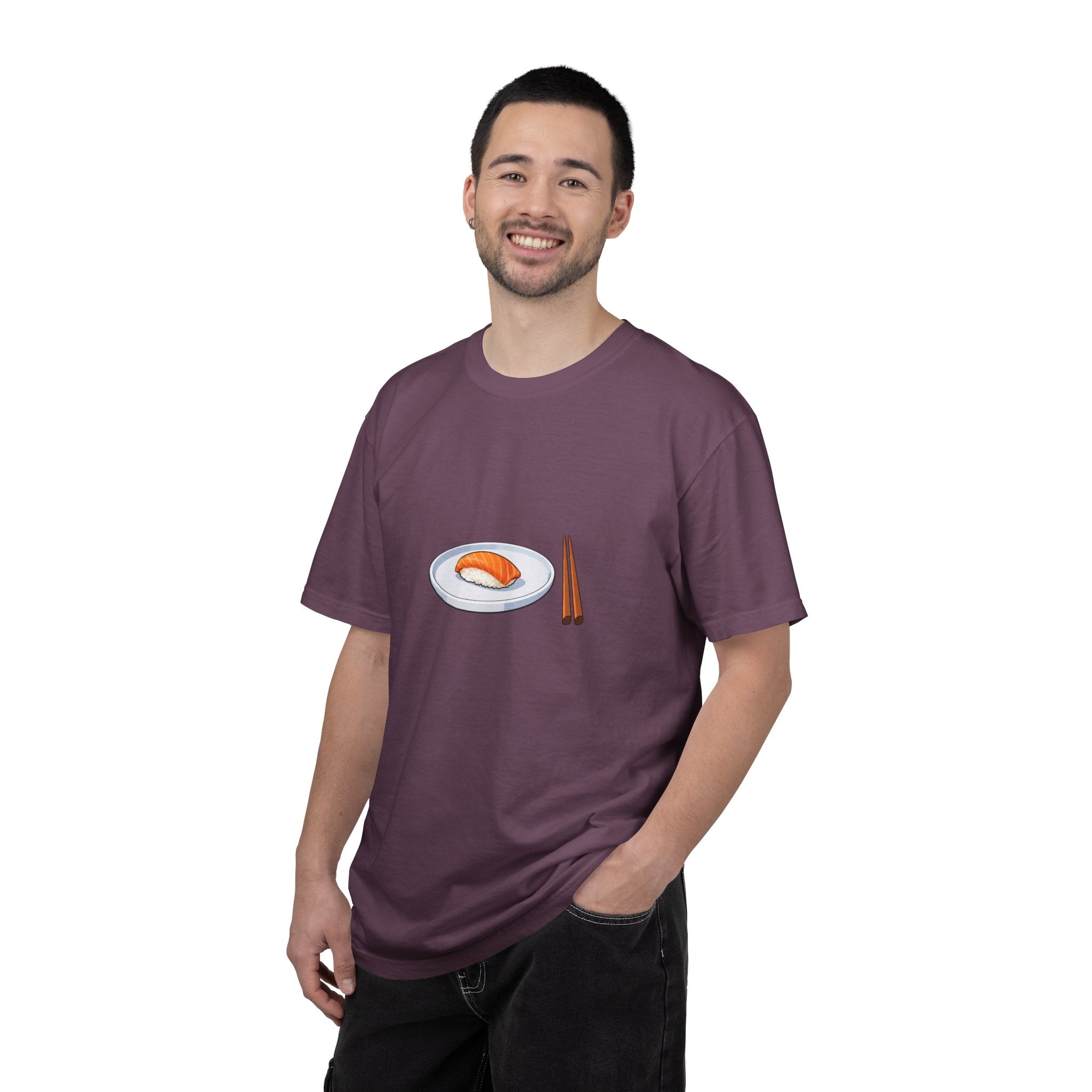 Salmon Nigiri Sushi plate with chopsticks T-shirt | sushi tee