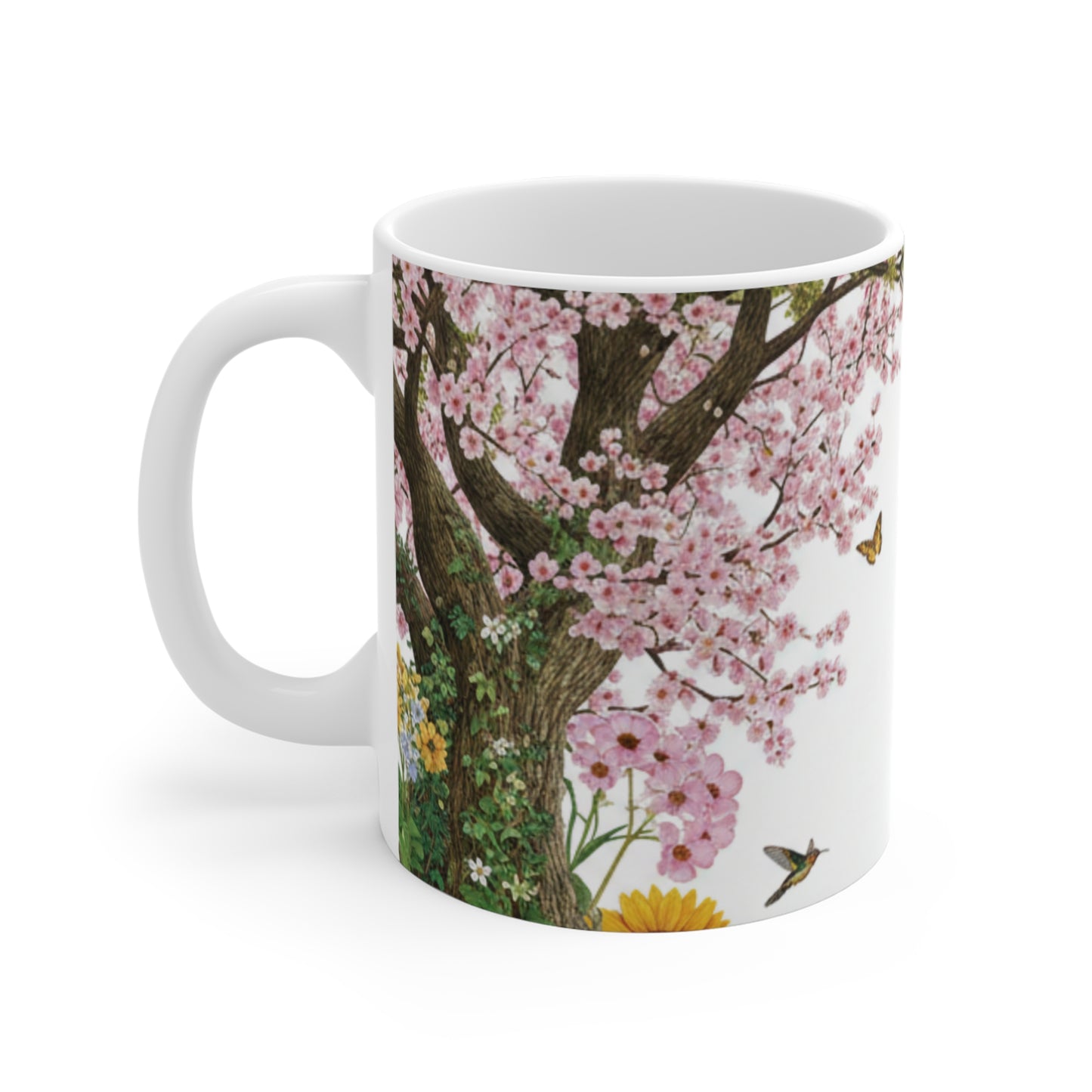 Cherry Blossom Tree Mug | Spring Flowers, Hummingbirds, Butterflies
