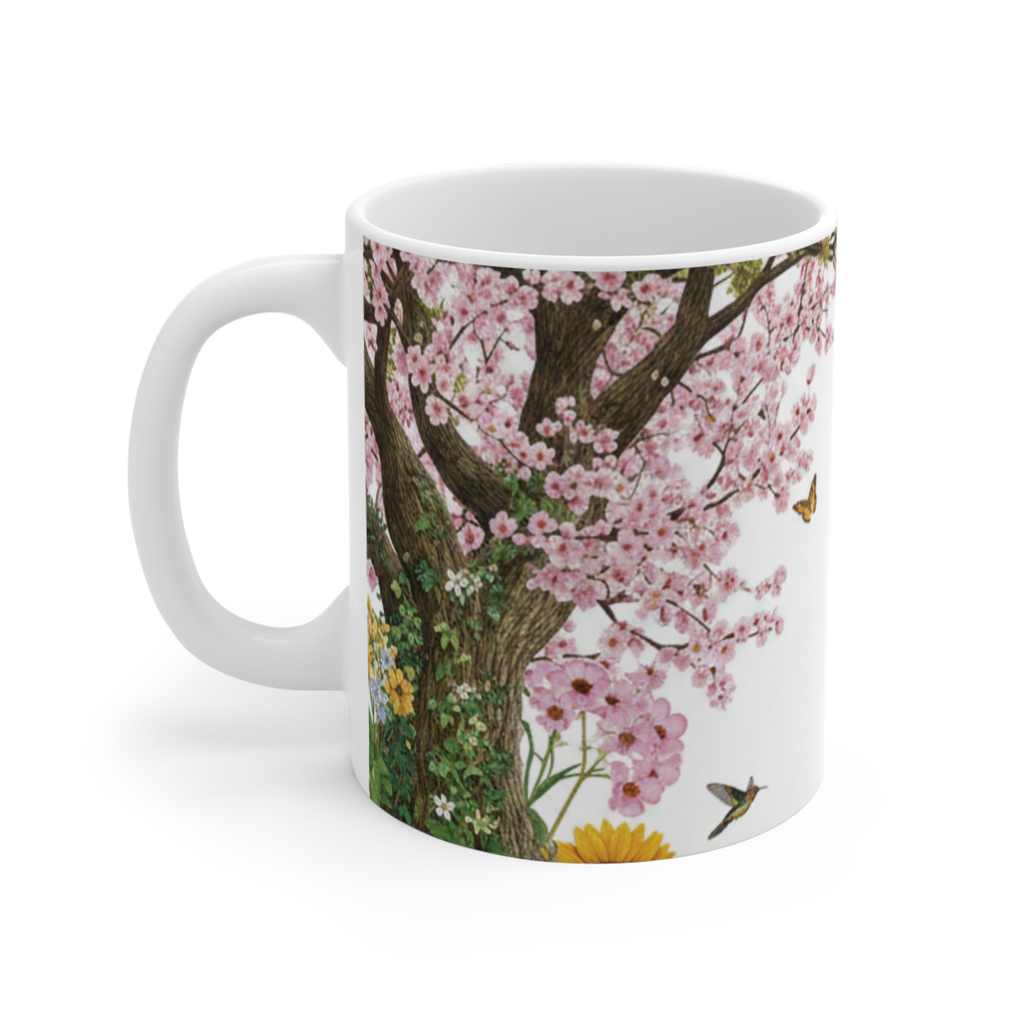 Cherry Blossom Tree Mug | Spring Flowers, Hummingbirds, Butterflies