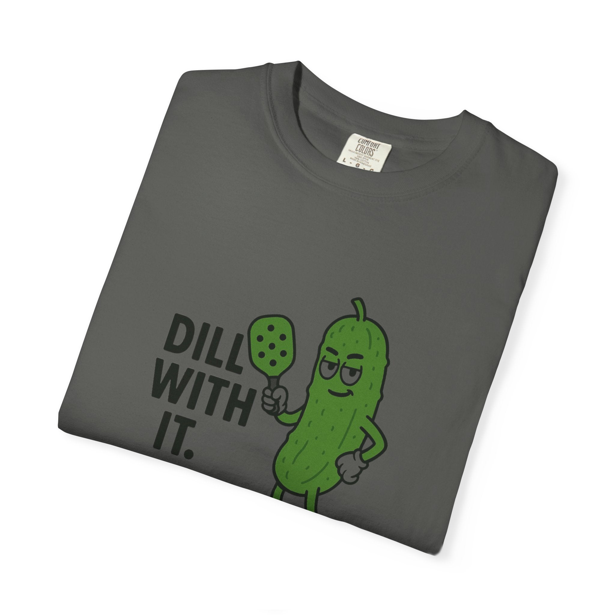 Dill With It Pickle Character T-shirt | Funny Vegan Food Pun Tee