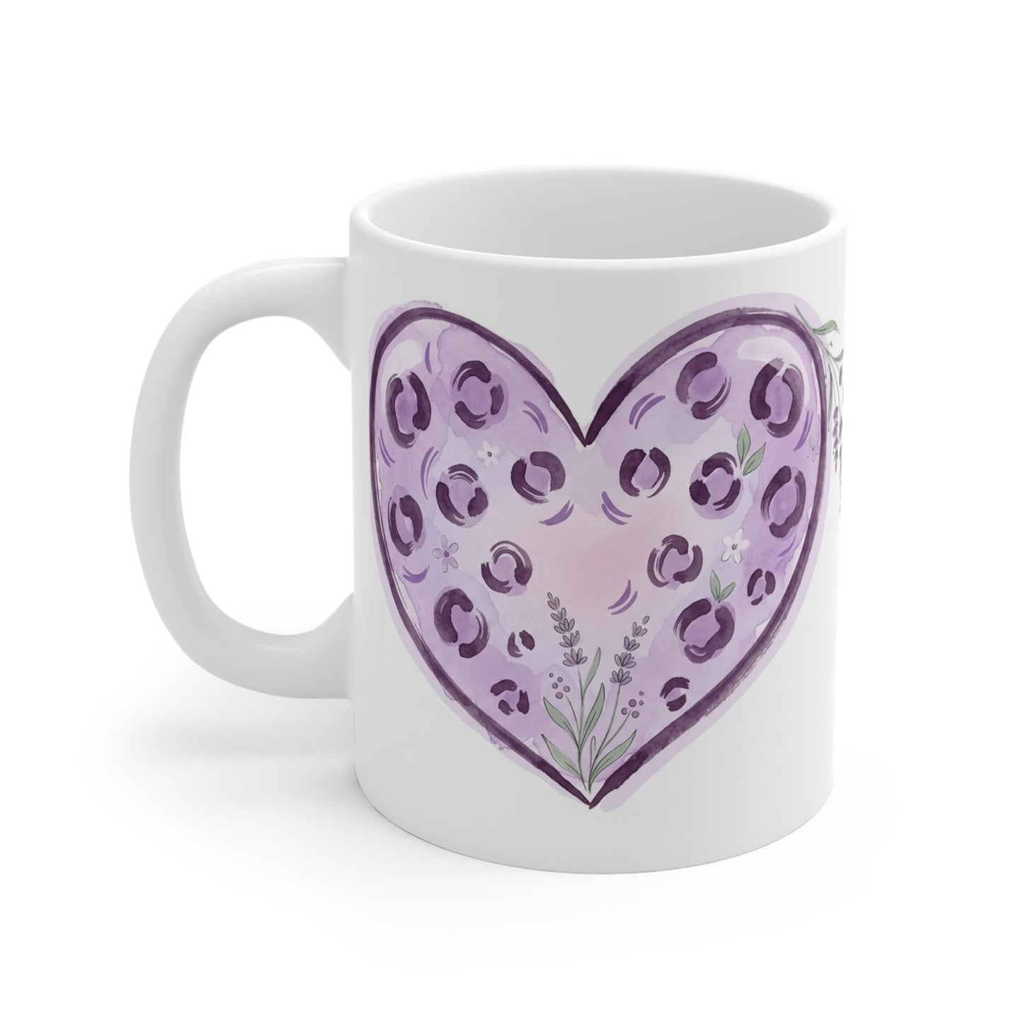 Purple Leopard Heart mug | Floral Doodle coffee cup