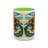 Surfing Bigfoot Mug | Retro Beach Sunset Bigfoot Wave Coffee Cup