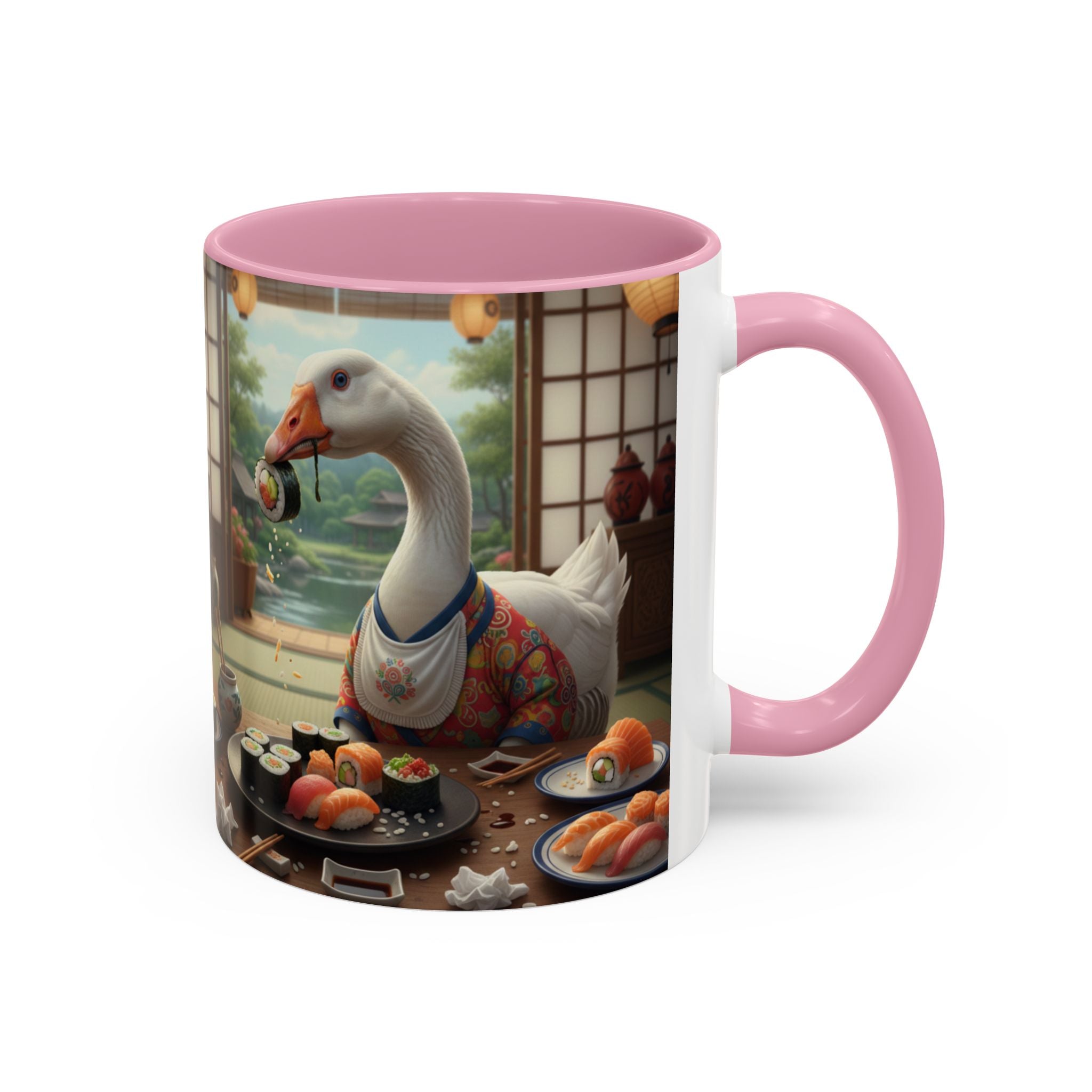 Goose with Sushi Mug | Japanese Tea Room Illustration