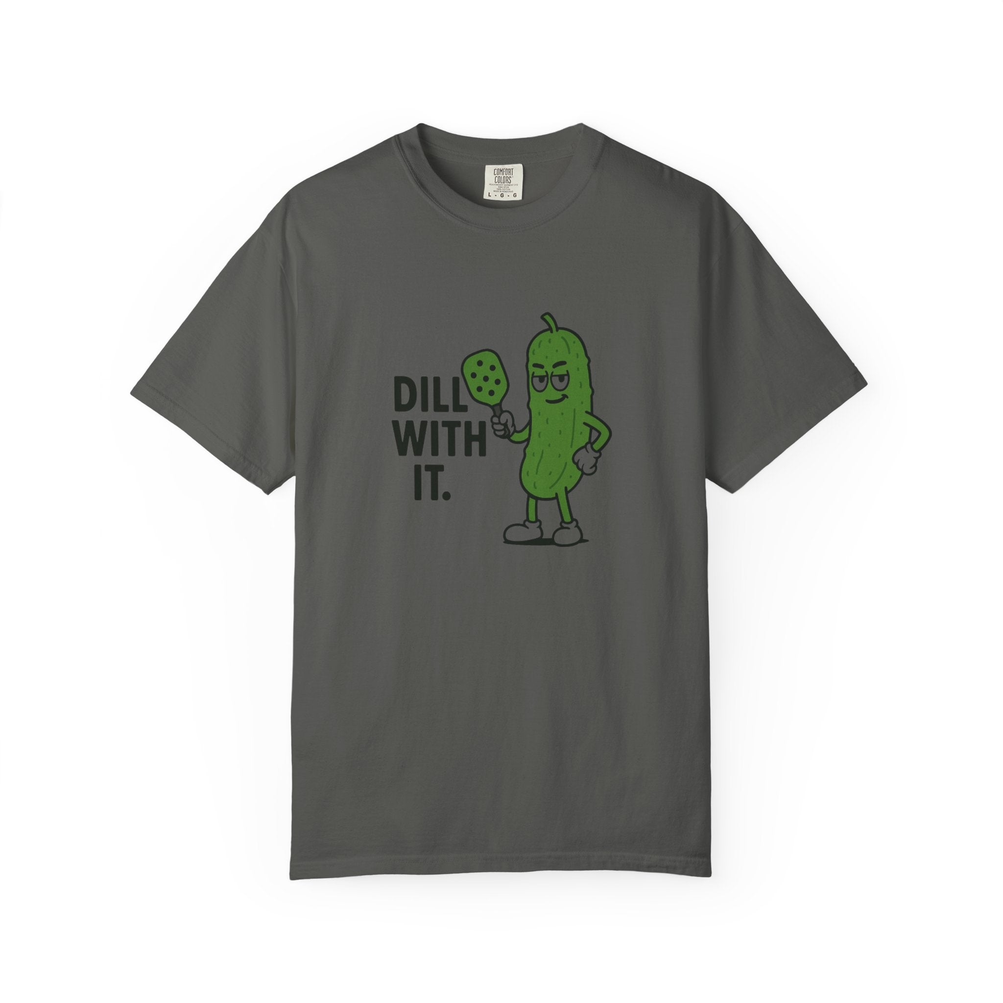 Dill With It Pickle Character T-shirt | Funny Vegan Food Pun Tee