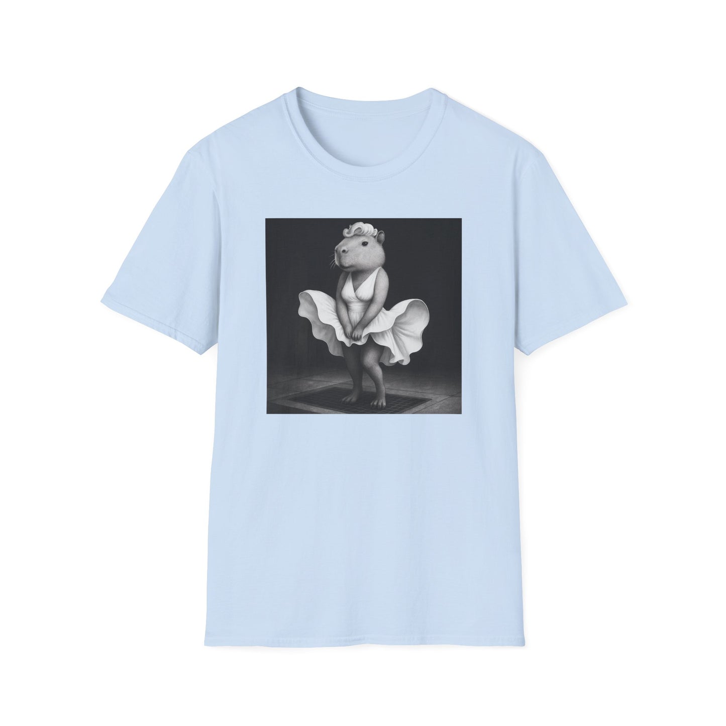 Capybara Blonde. Dress Pose T-Shirt | Retro Black & White Illustration