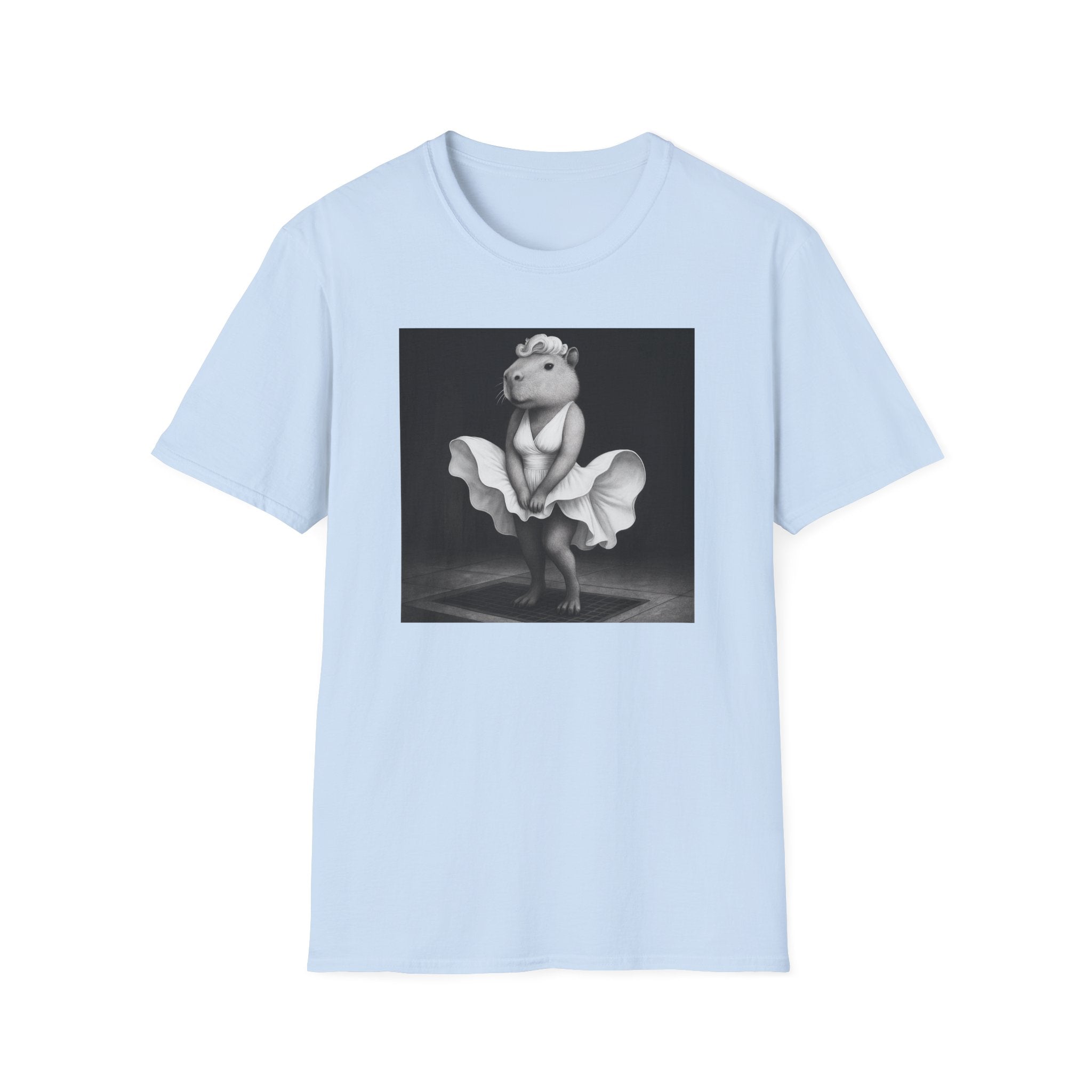 Capybara Blonde. Dress Pose T-Shirt | Retro Black & White Illustration