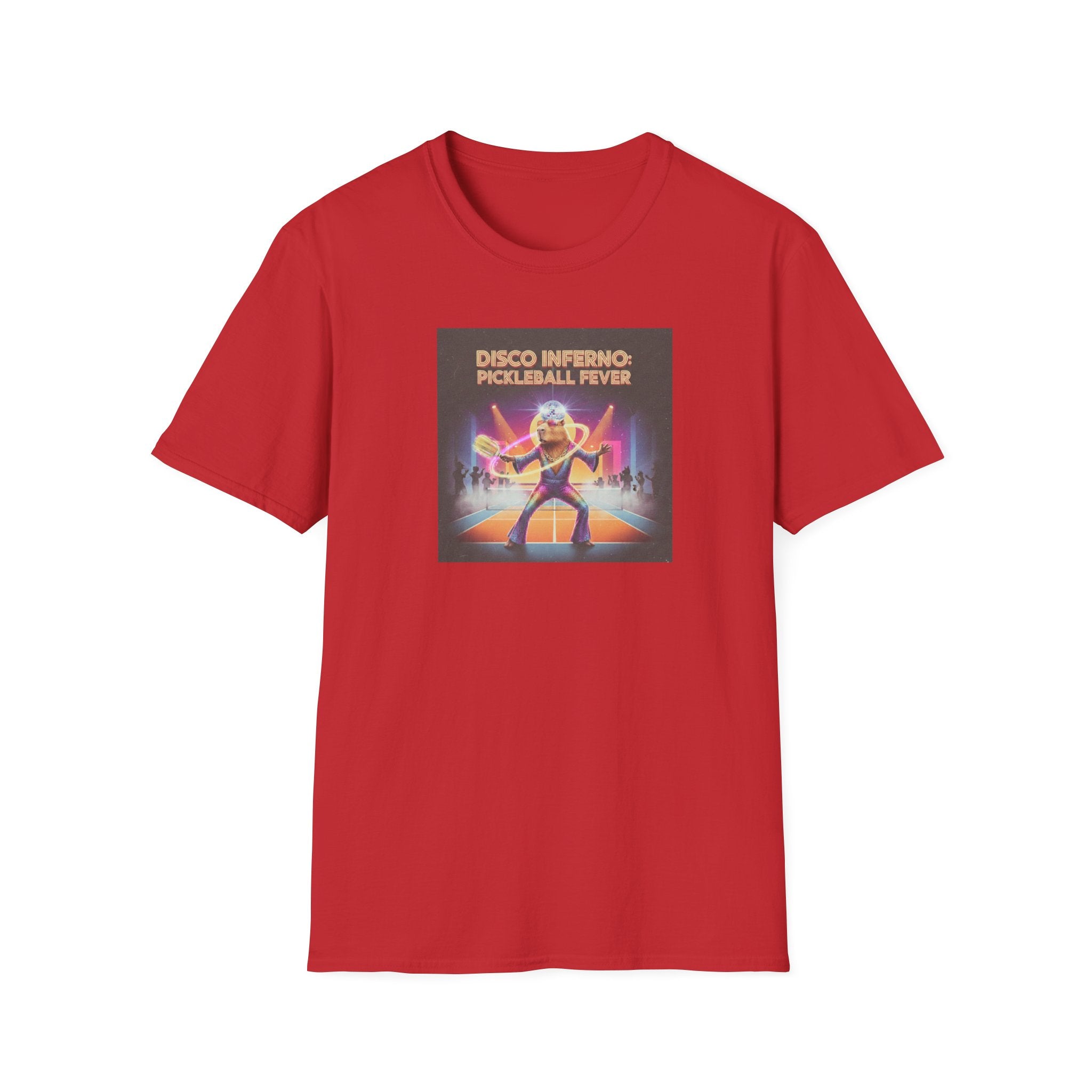 Disco Inferno Capybara Pickleball Fever T-Shirt | Retro 70s Dance Court Graphic