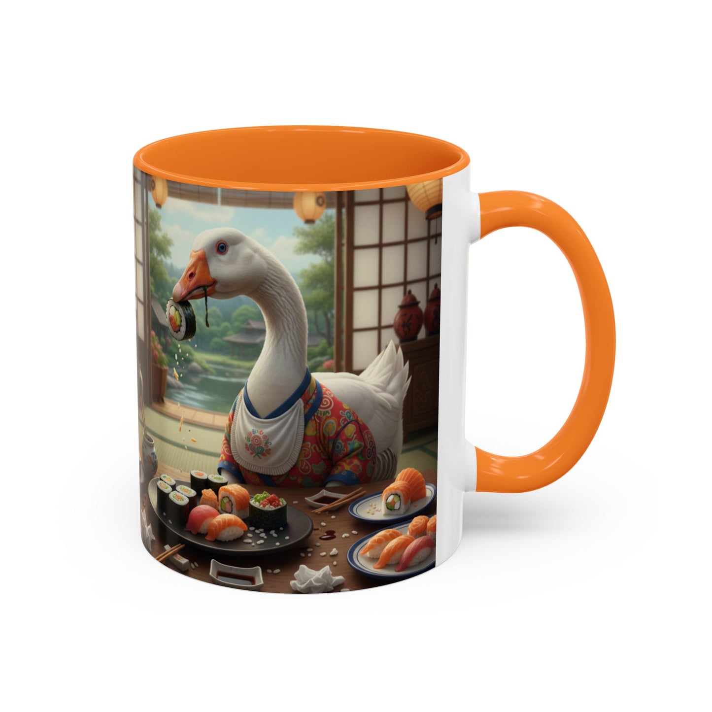 Goose with Sushi Mug | Japanese Tea Room Illustration