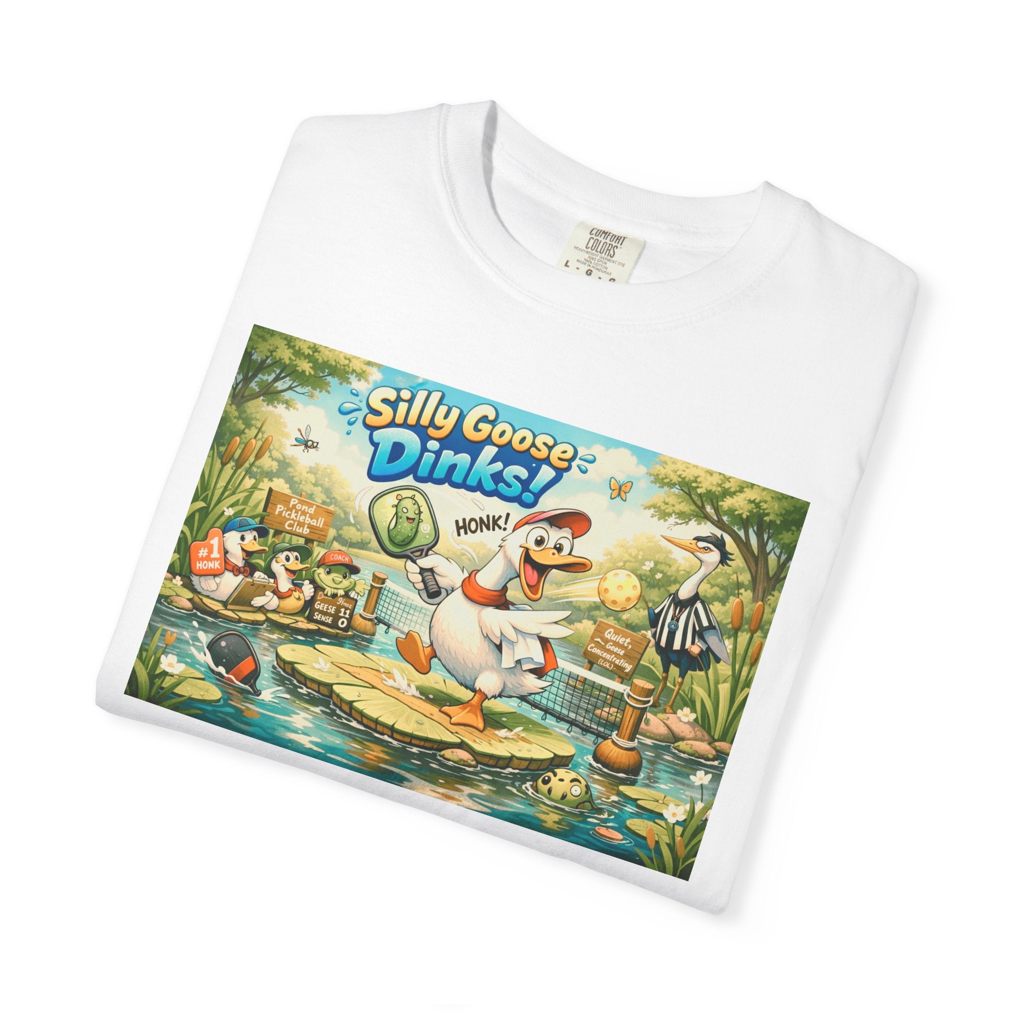 Silly Goose Dinks Cartoon Goose T-Shirt | Vintage Picnic Pond Illustration
