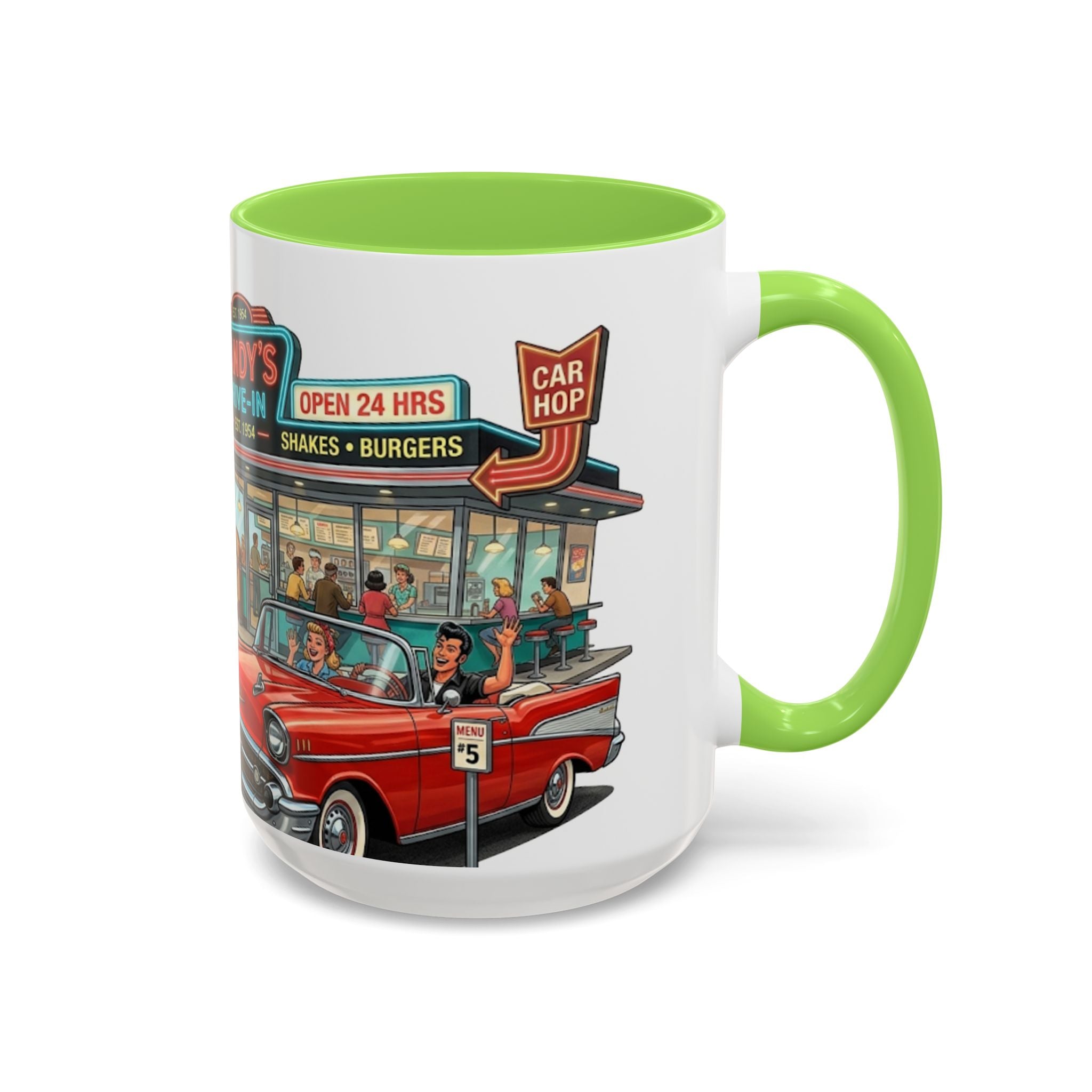 1950s Diner Scene Mug | Retro Car Hop Coffee Cup